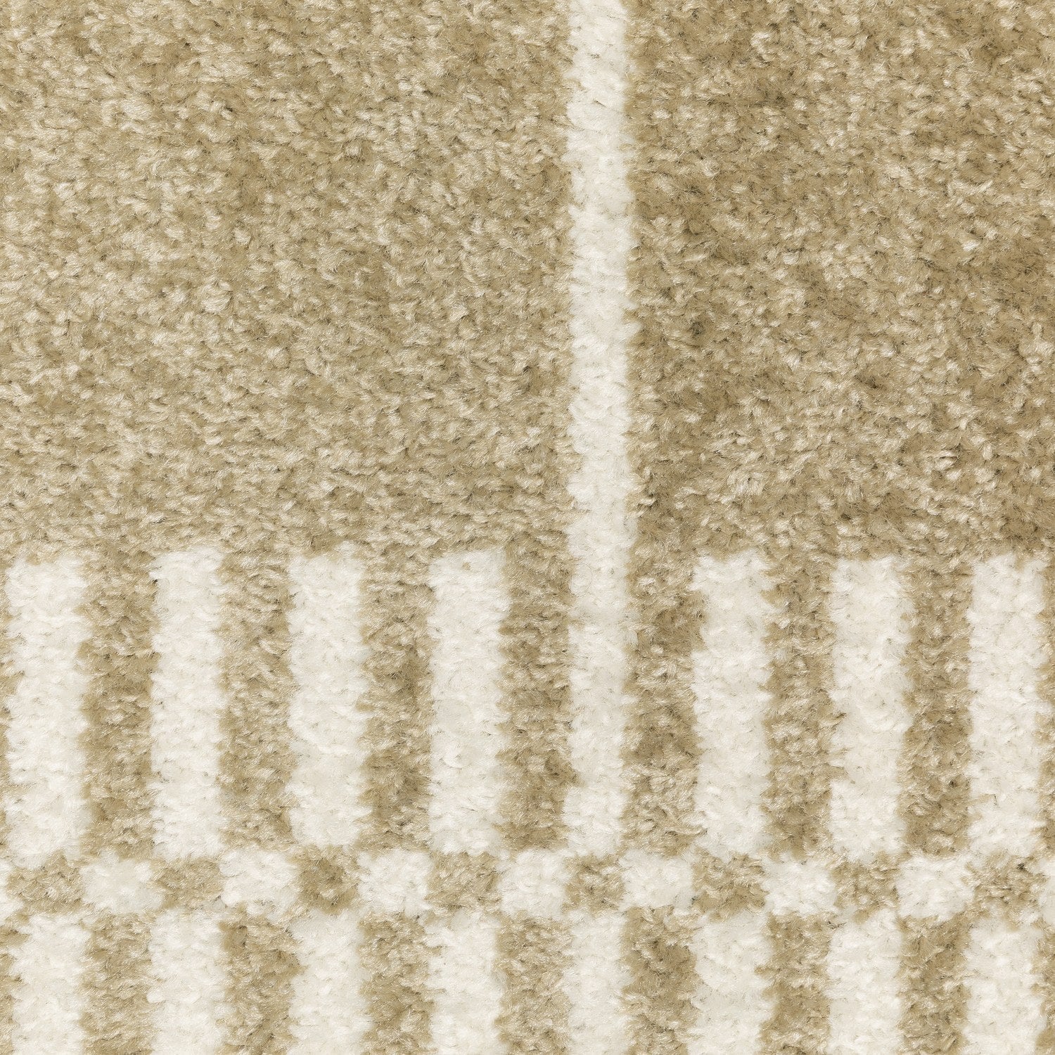 Quinn Block Grid Beige Ivory Textured Frieze Rug - Quinn QUI05