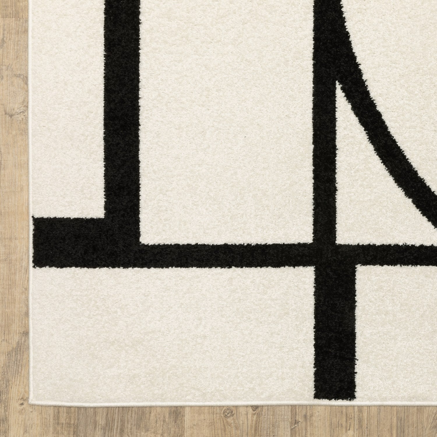 Quinn Arc Lines Ivory Black Textured Frieze Rug - Quinn QUI06