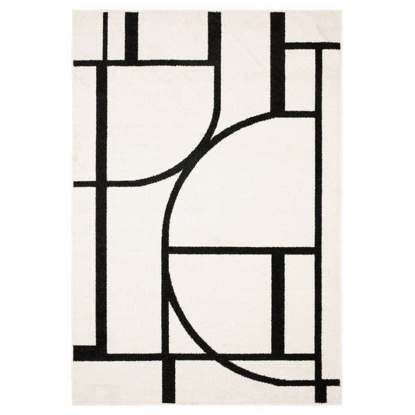 Quinn Arc Lines Ivory Black Textured Frieze Rug - Quinn QUI06 #_shape=Rectangle