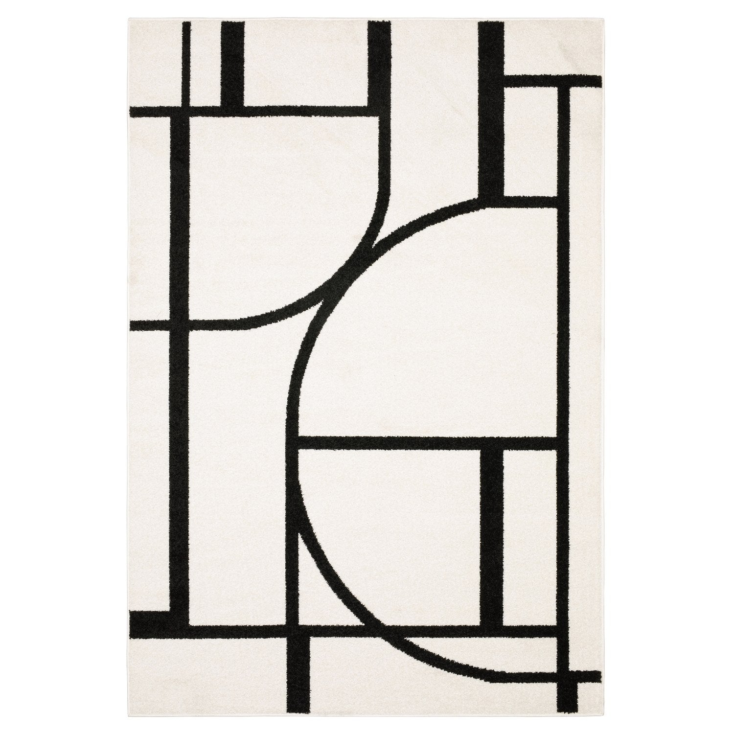 Quinn Arc Lines Ivory Black Textured Frieze Rug - Quinn QUI06 #_shape=Rectangle