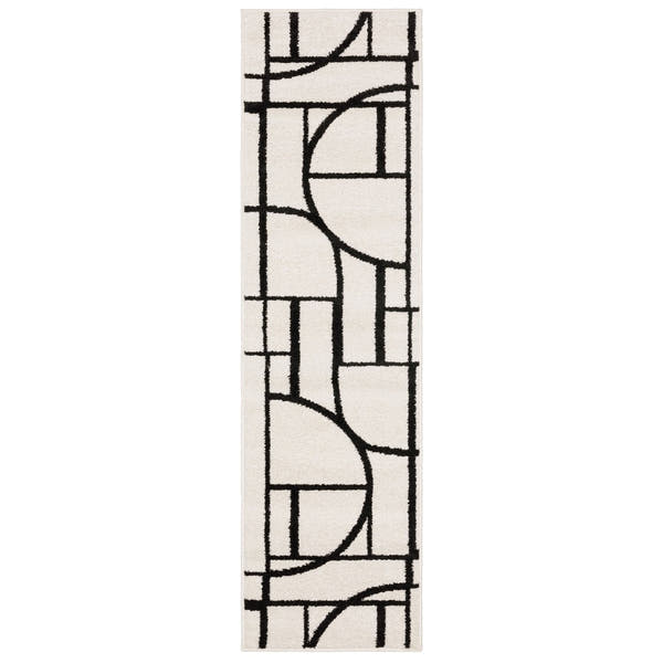 Quinn Arc Lines Ivory Black Textured Frieze Rug - Quinn QUI06 #_shape=Runner