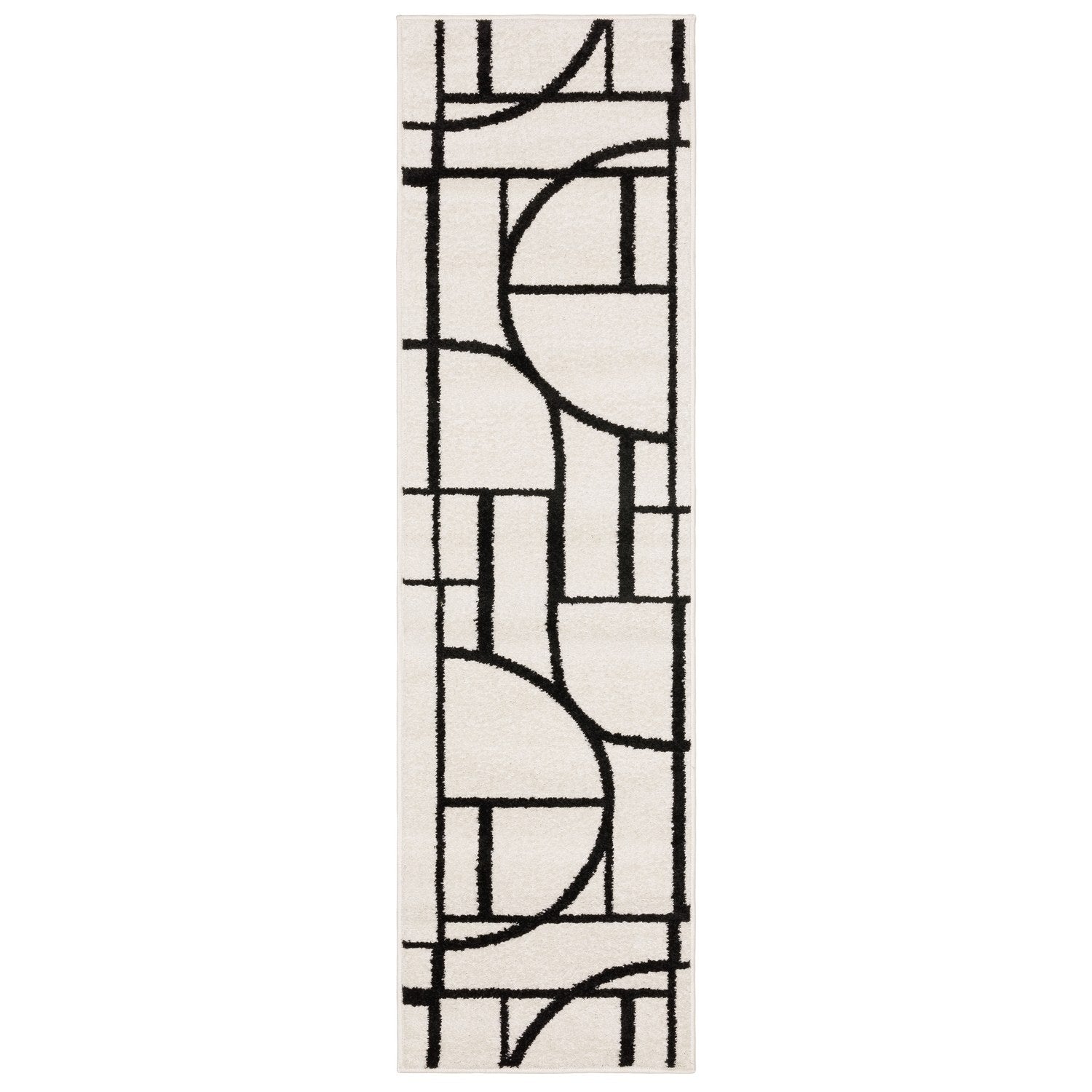 Quinn Arc Lines Ivory Black Textured Frieze Rug - Quinn QUI06 #_shape=Runner