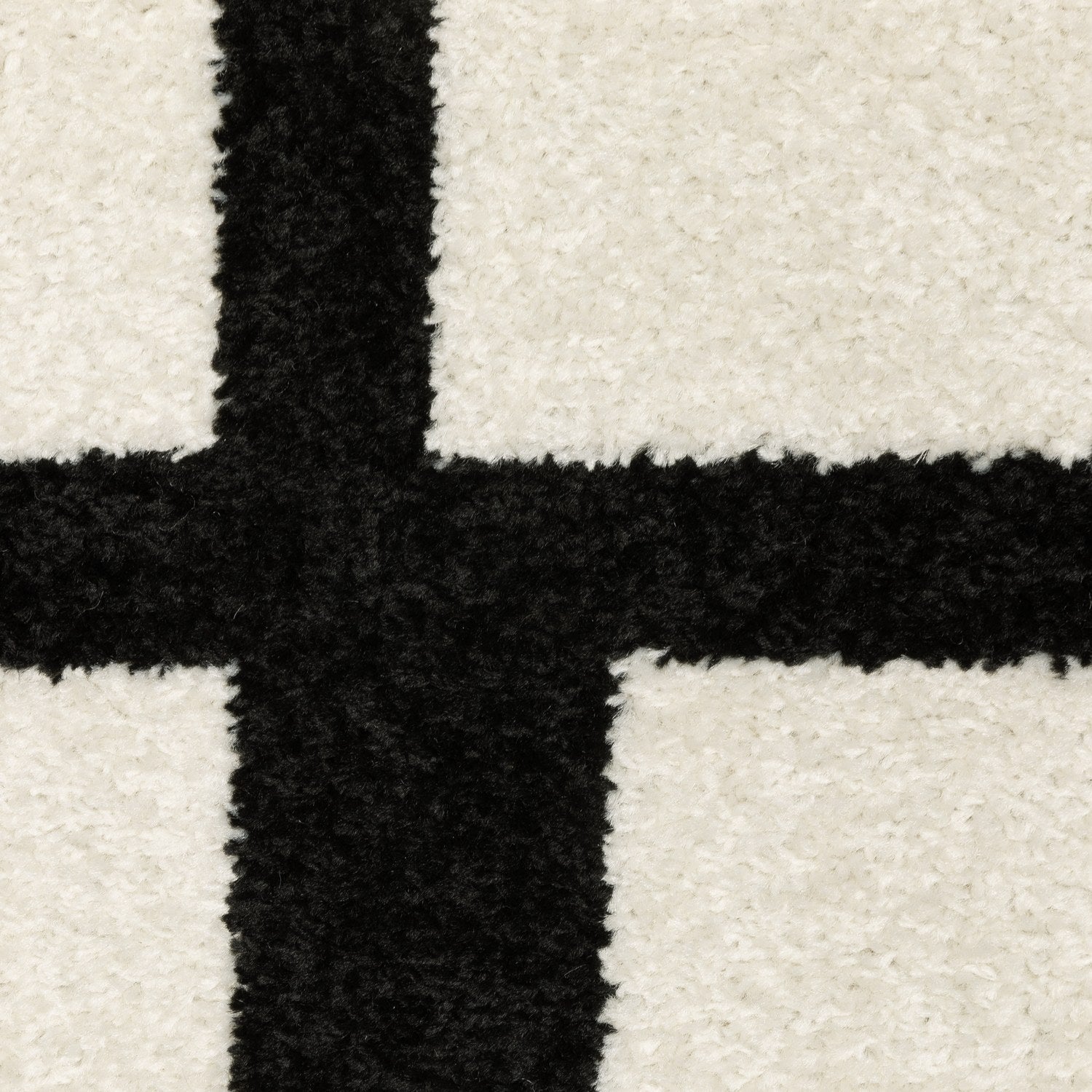 Quinn Arc Lines Ivory Black Textured Frieze Rug - Quinn QUI06