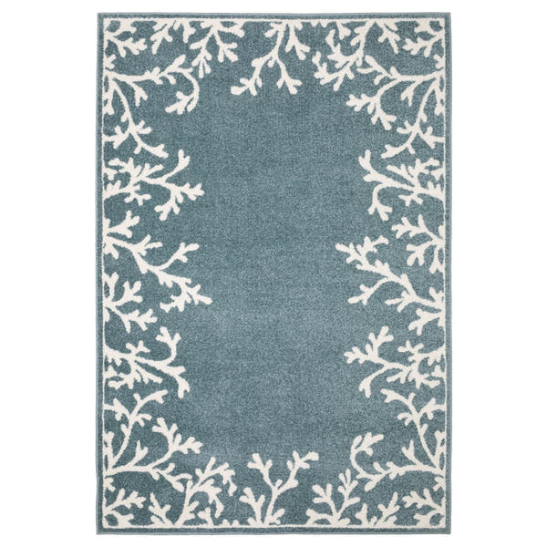 Quinn Coral Border Blue Ivory Textured Frieze Rug - Quinn QUI07 #_shape=Rectangle