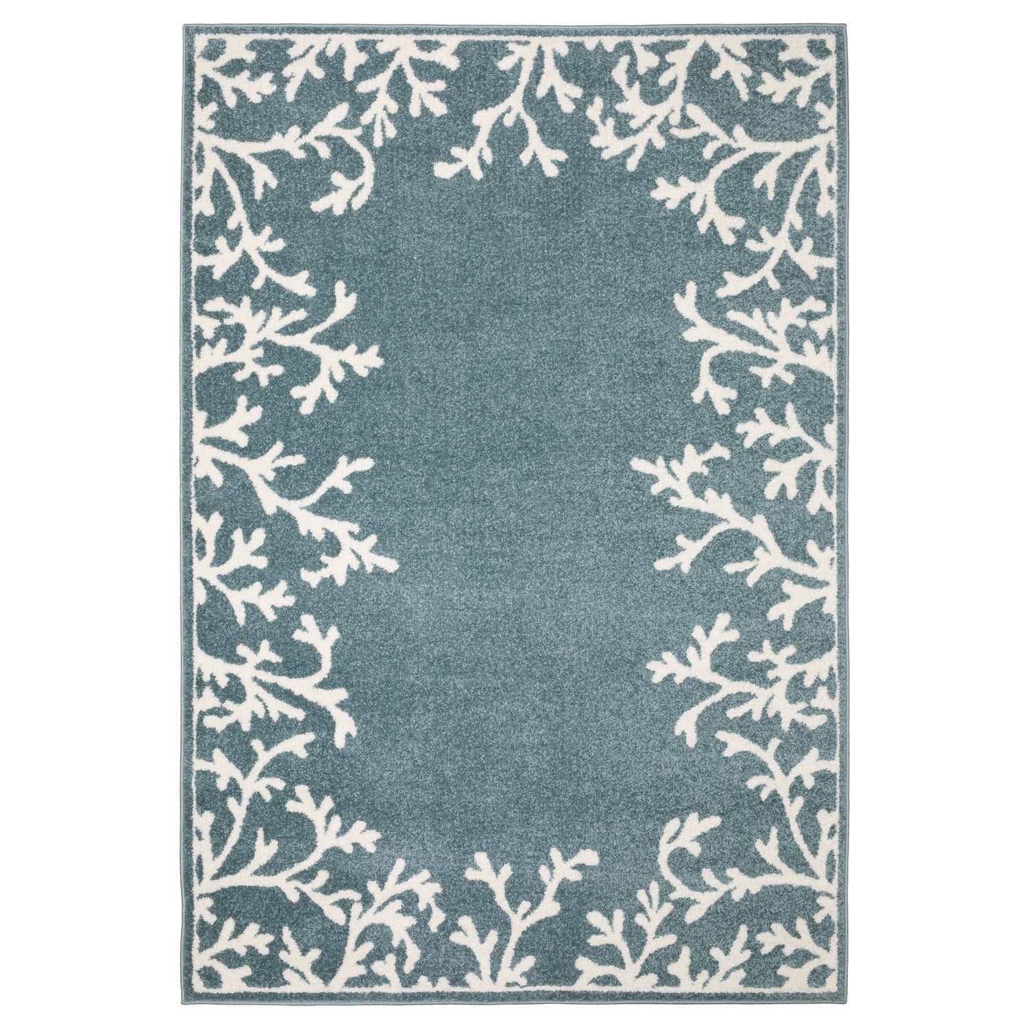 Quinn Coral Border Blue Ivory Textured Frieze Rug - Quinn QUI07 #_shape=Rectangle