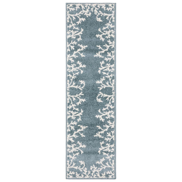 Quinn Coral Border Blue Ivory Textured Frieze Rug - Quinn QUI07 #_shape=Runner
