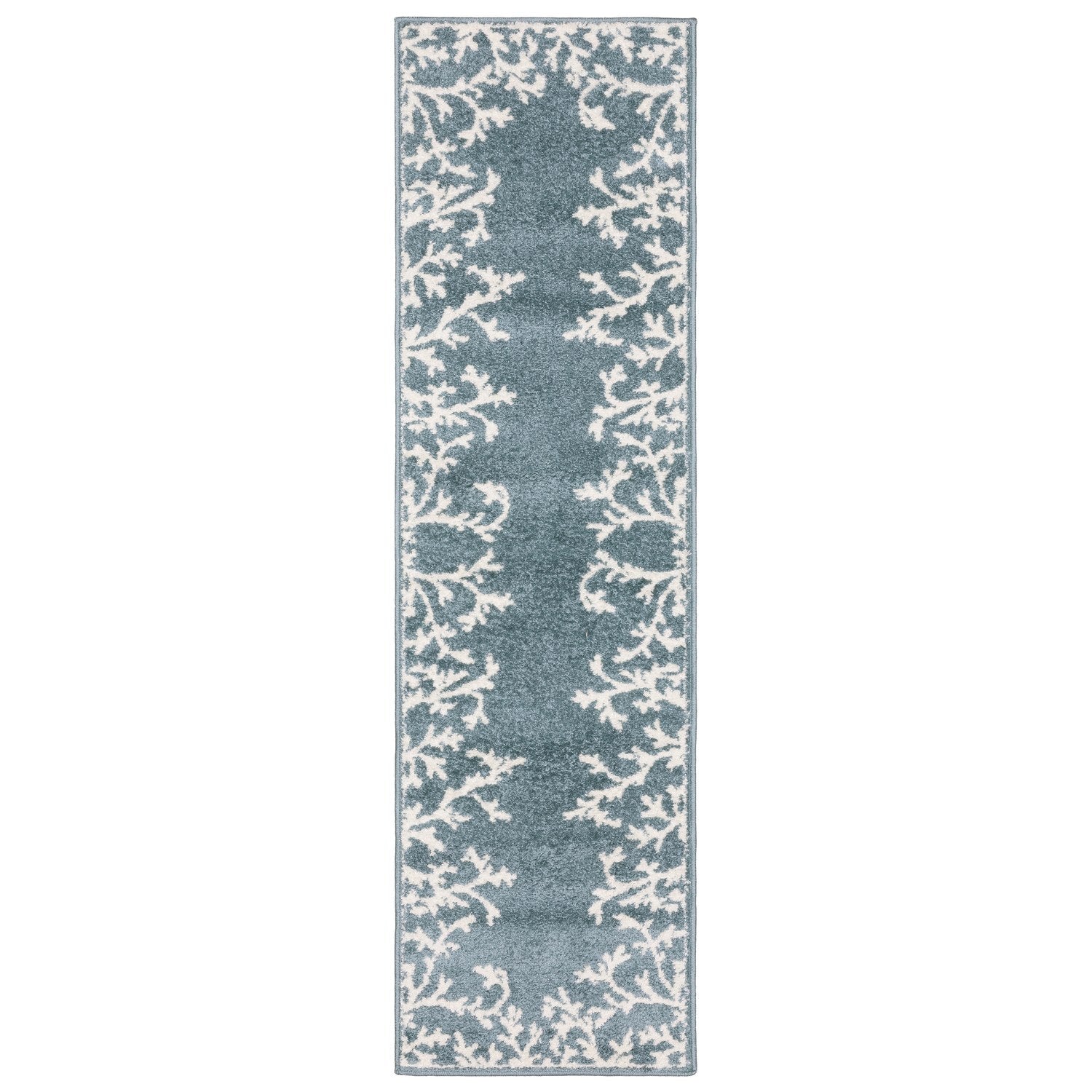 Quinn Coral Border Blue Ivory Textured Frieze Rug - Quinn QUI07 #_shape=Runner