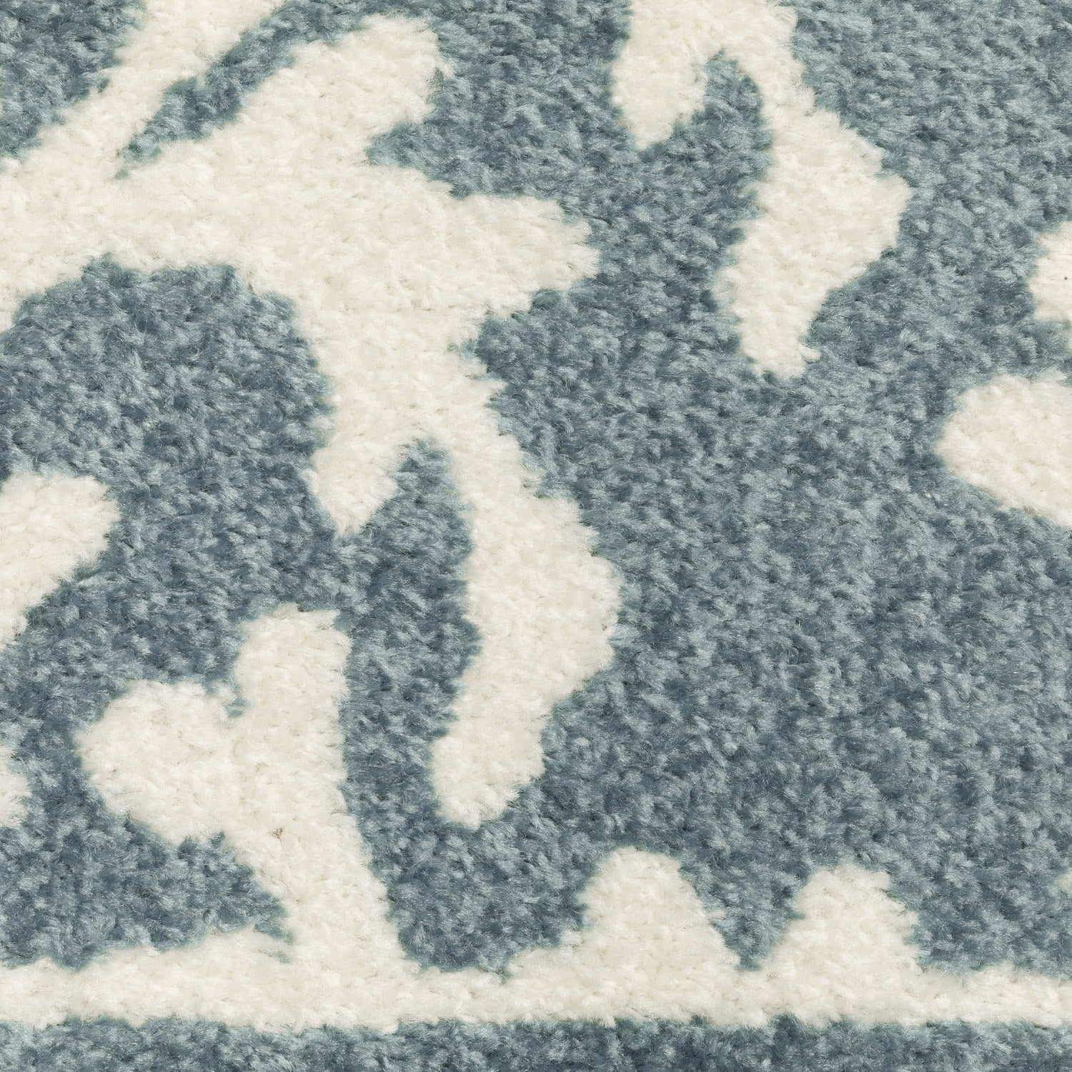 Quinn Coral Border Blue Ivory Textured Frieze Rug - Quinn QUI07