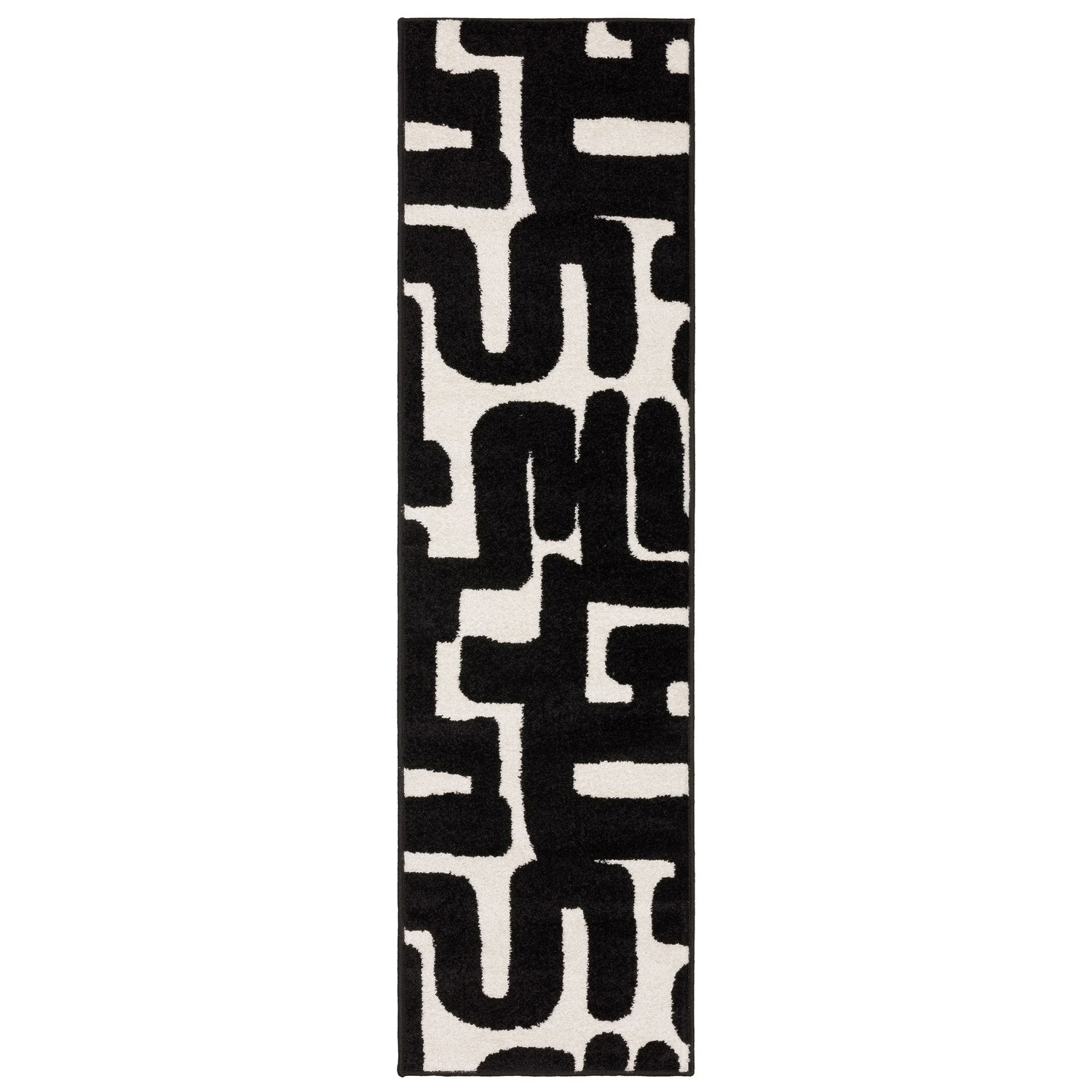 Quinn Maze Black Ivory Textured Frieze Rug - Quinn QUI08 #_shape=Runner