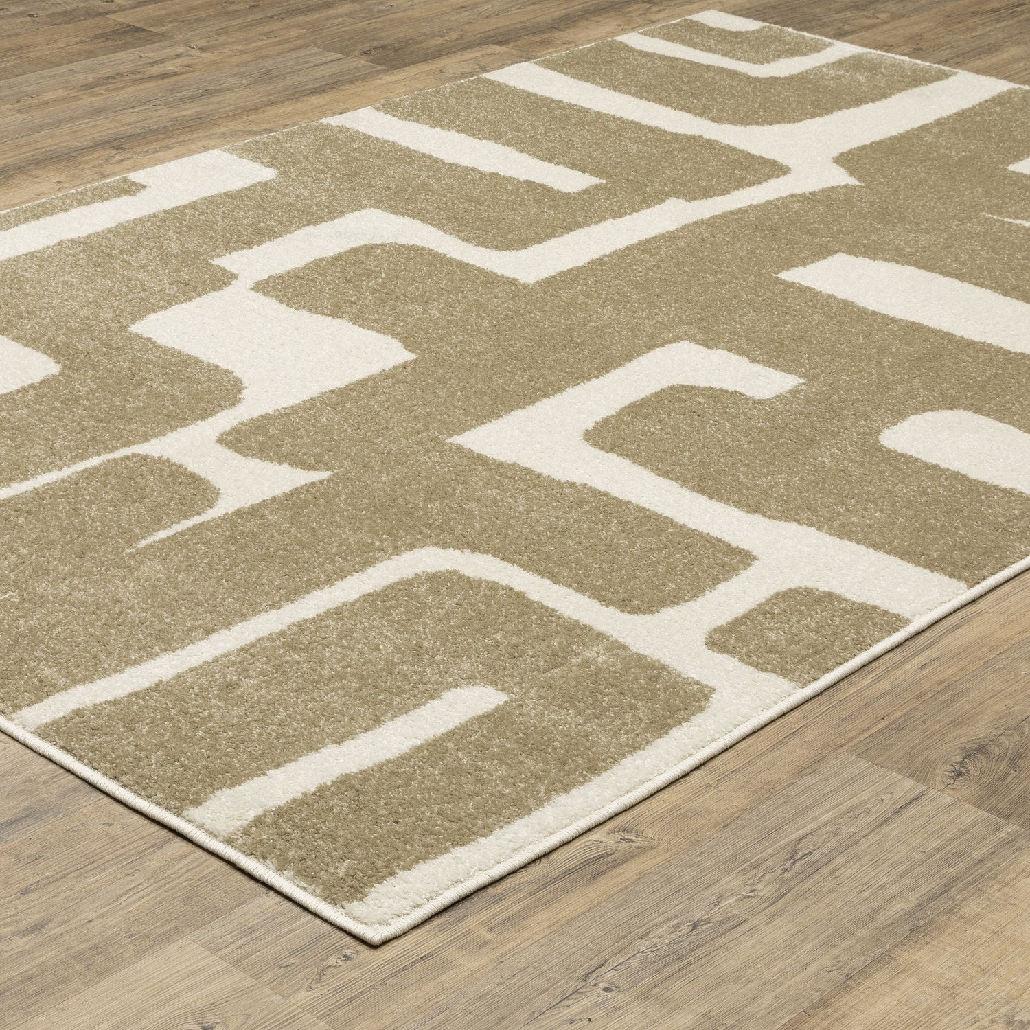 Quinn Maze Beige Ivory Textured Frieze Rug - Quinn QUI09