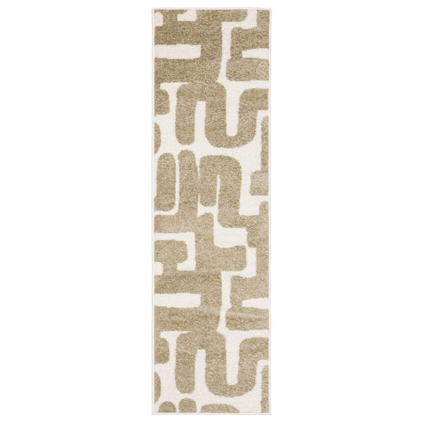 Quinn Maze Beige Ivory Textured Frieze Rug - Quinn QUI09 #_shape=Runner