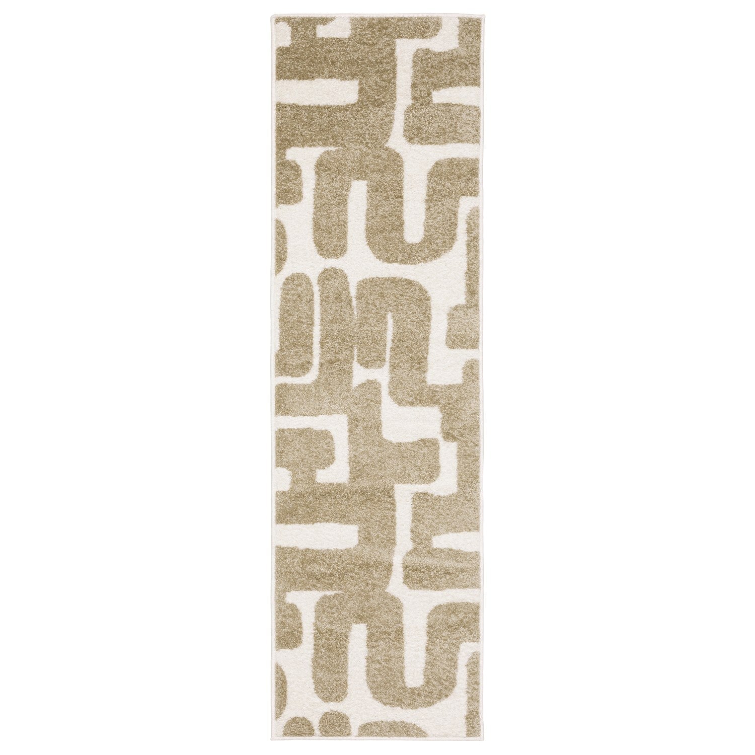 Quinn Maze Beige Ivory Textured Frieze Rug - Quinn QUI09 #_shape=Runner