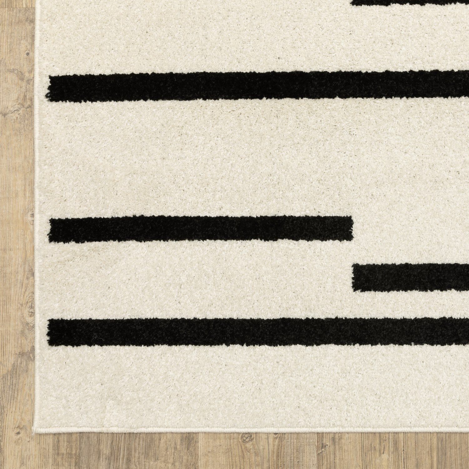 Quinn Broken Stripe Beige Black Textured Frieze Rug - Quinn QUI10
