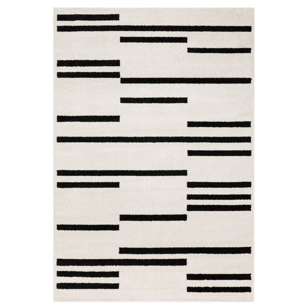 Quinn Broken Stripe Beige Black Textured Frieze Rug - Quinn QUI10 #_shape=Rectangle