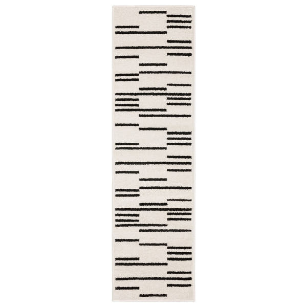 Quinn Broken Stripe Beige Black Textured Frieze Rug - Quinn QUI10 #_shape=Runner