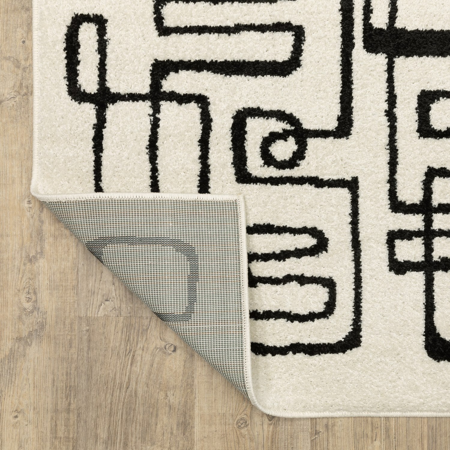Quinn Doodle Beige Black Textured Frieze Rug - Quinn QUI11