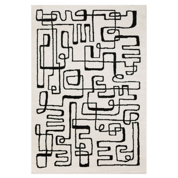 Quinn Doodle Beige Black Textured Frieze Rug - Quinn QUI11 #_shape=Rectangle