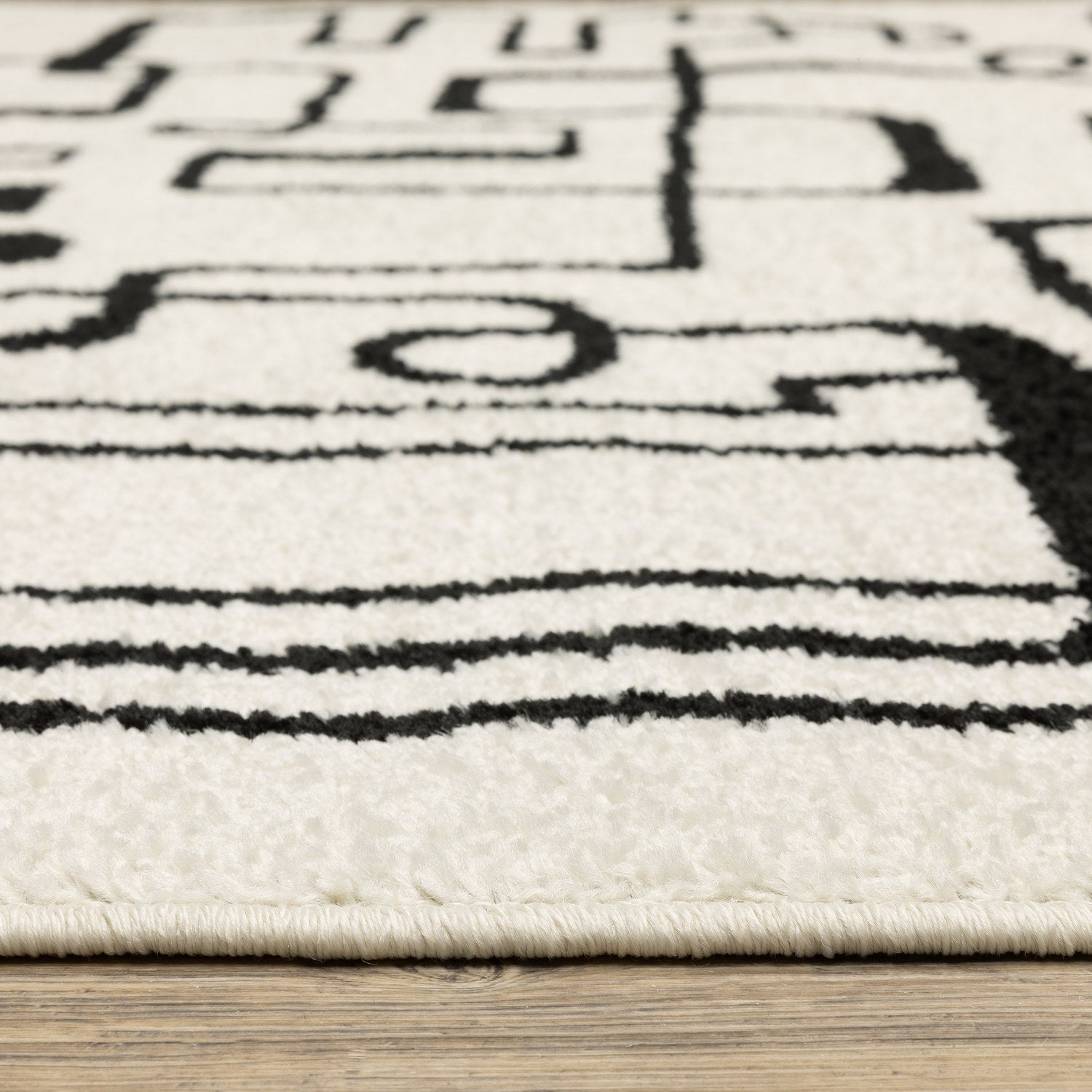 Quinn Doodle Beige Black Textured Frieze Rug - Quinn QUI11