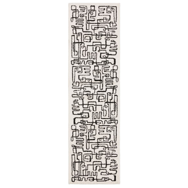 Quinn Doodle Beige Black Textured Frieze Rug - Quinn QUI11 #_shape=Runner
