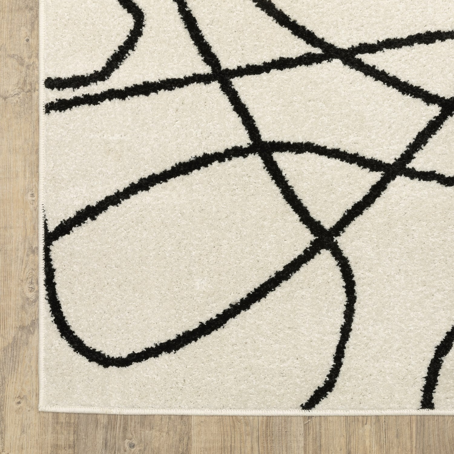Quinn Scribble Beige Black Textured Frieze Rug - Quinn QUI12