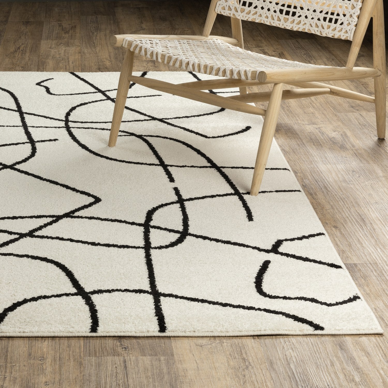 Quinn Scribble Beige Black Textured Frieze Rug - Quinn QUI12