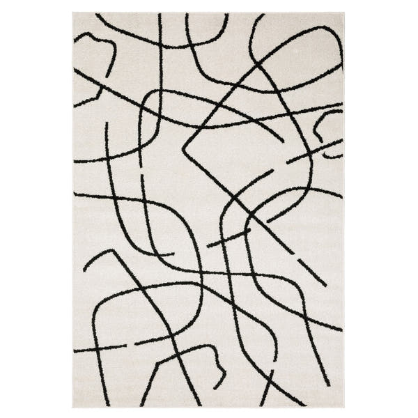 Quinn Scribble Beige Black Textured Frieze Rug - Quinn QUI12 #_shape=Rectangle