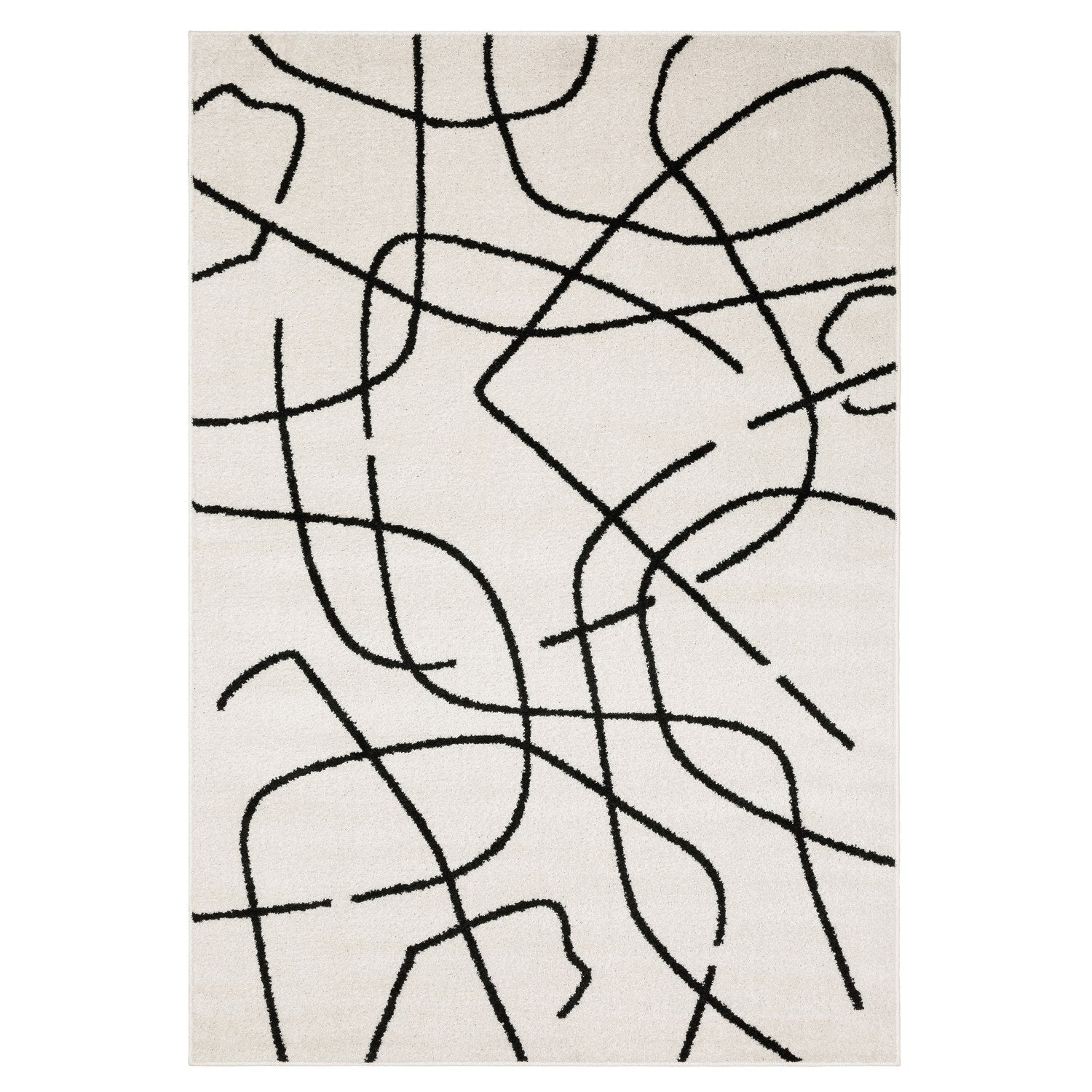 Quinn Scribble Beige Black Textured Frieze Rug - Quinn QUI12 #_shape=Rectangle