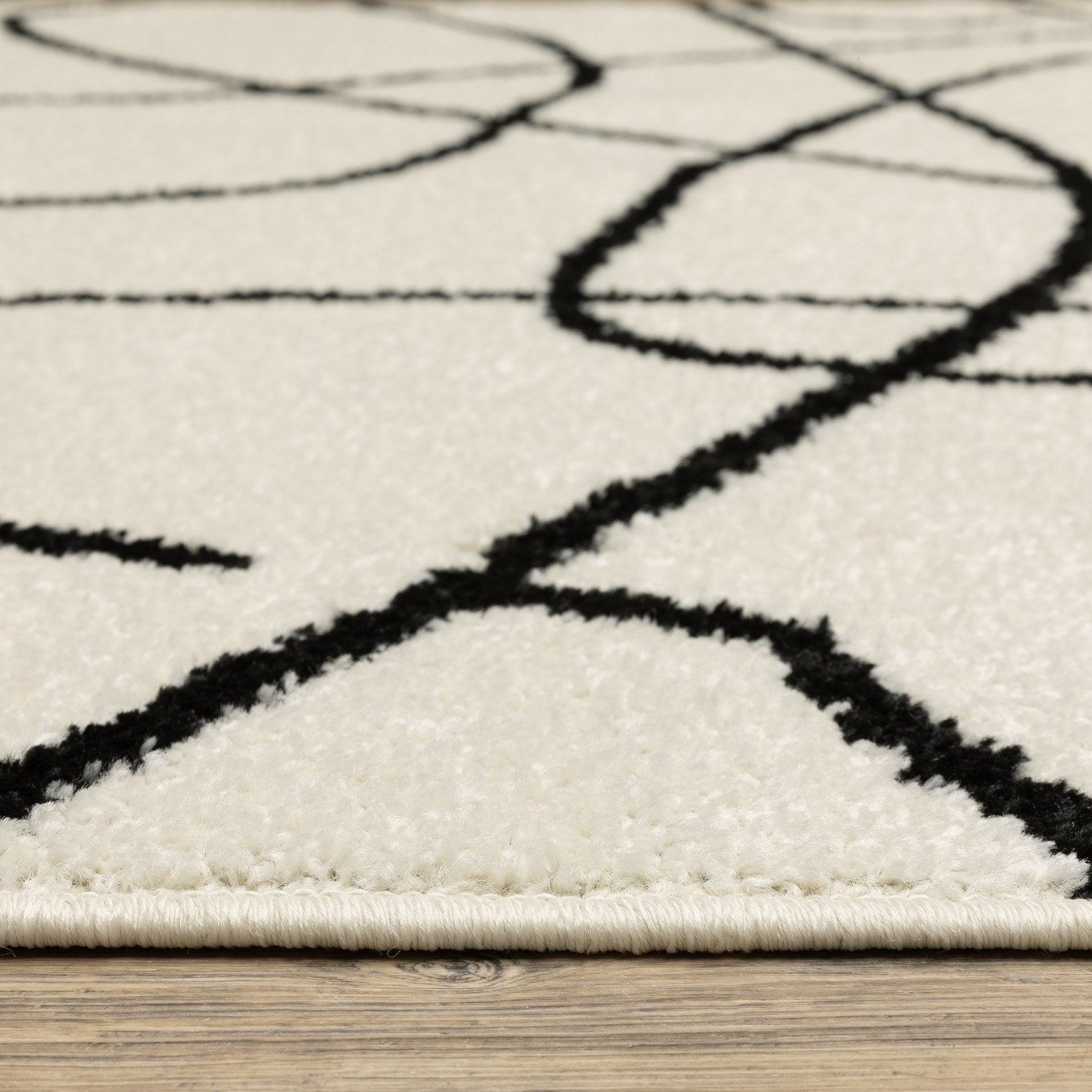 Quinn Scribble Beige Black Textured Frieze Rug - Quinn QUI12