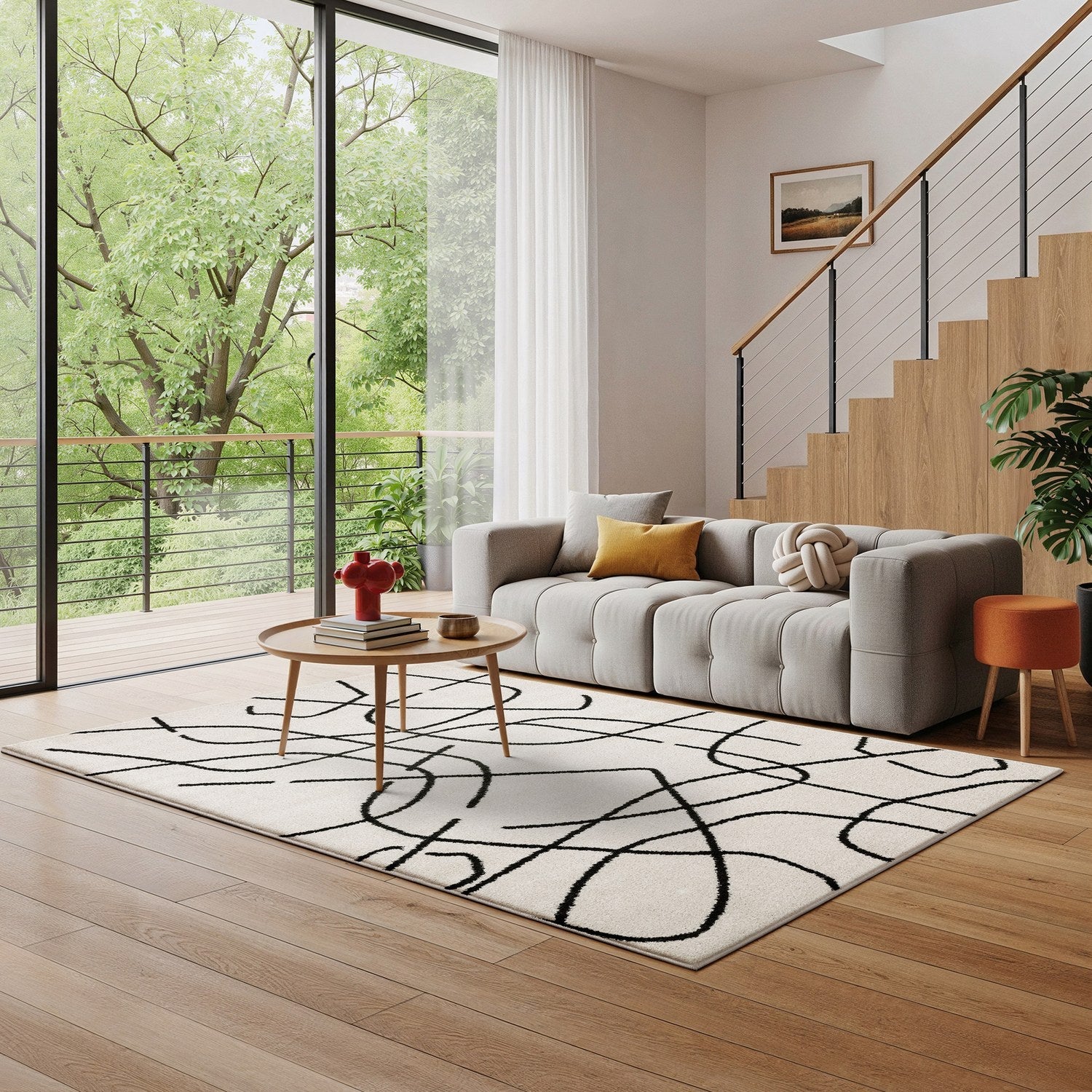 Quinn Scribble Beige Black Textured Frieze Rug - Quinn QUI12