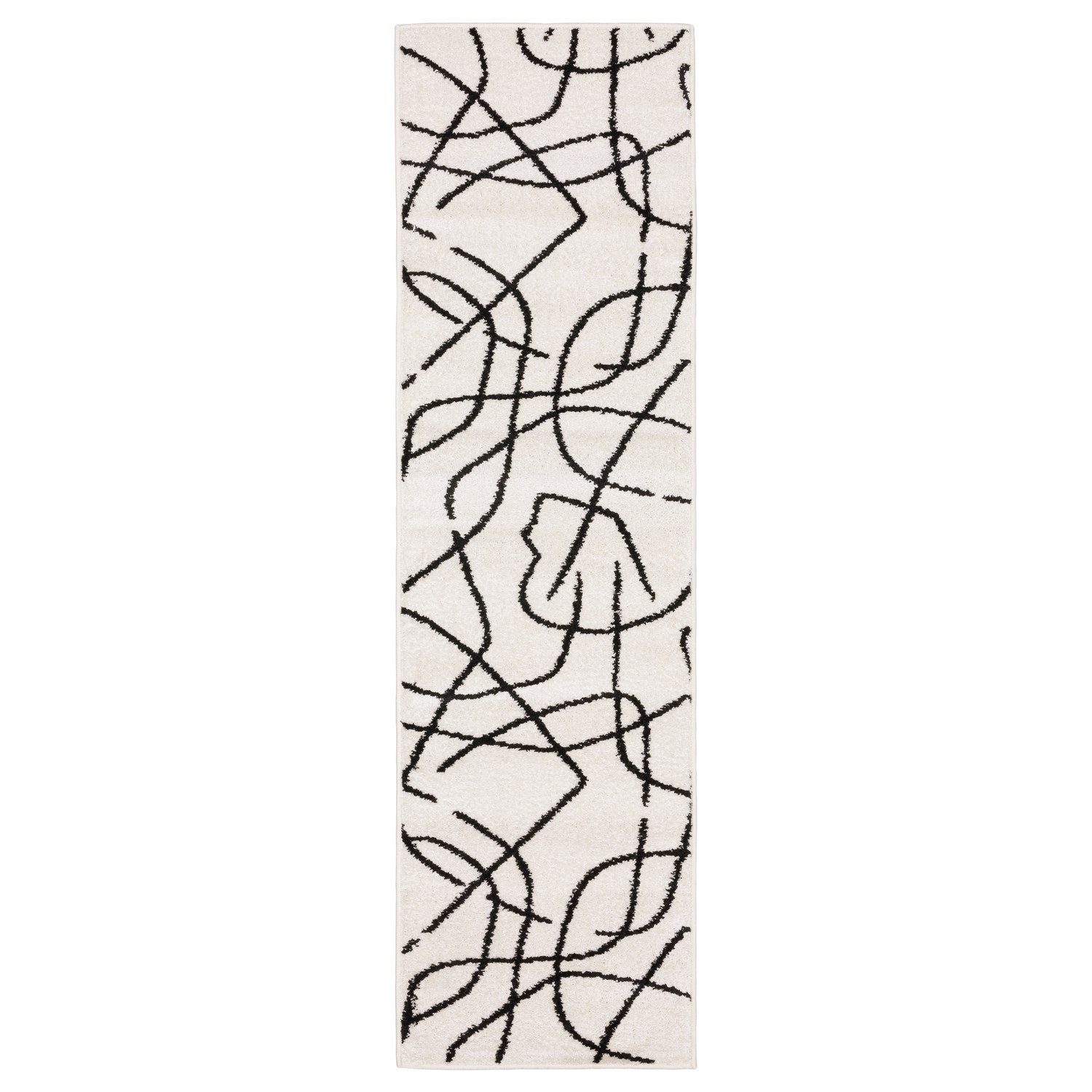 Quinn Scribble Beige Black Textured Frieze Rug - Quinn QUI12 #_shape=Runner