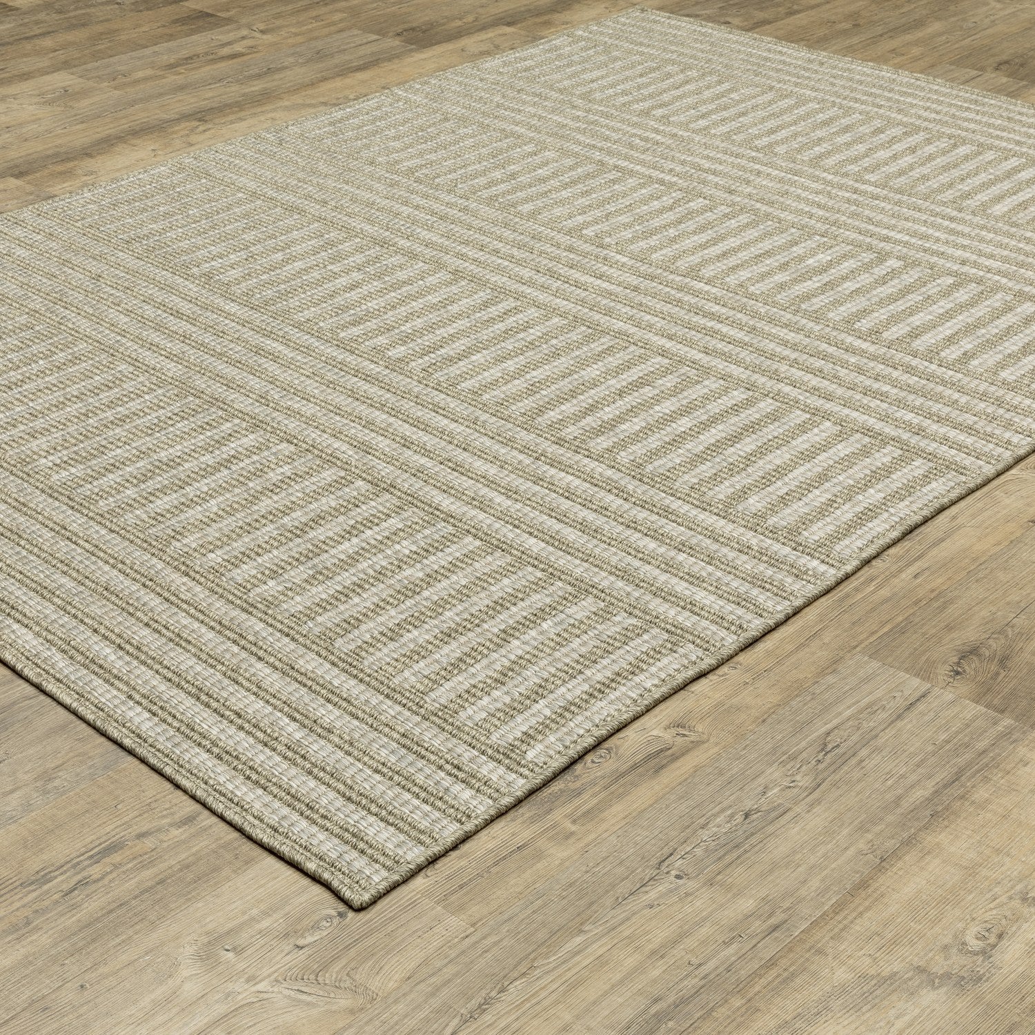 Tortuga Mixed Stripe Tan Wool Look Indoor Outdoor Rug - Tortuga TR02A