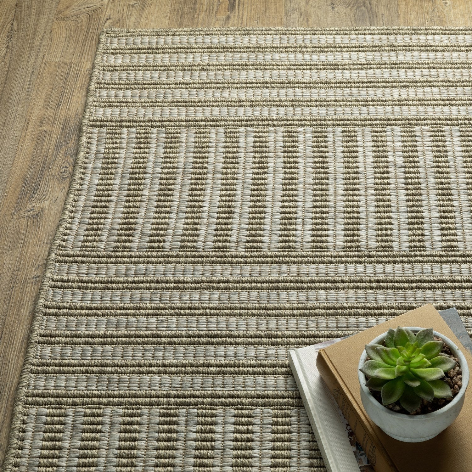 Tortuga Mixed Stripe Tan Wool Look Indoor Outdoor Rug - Tortuga TR02A