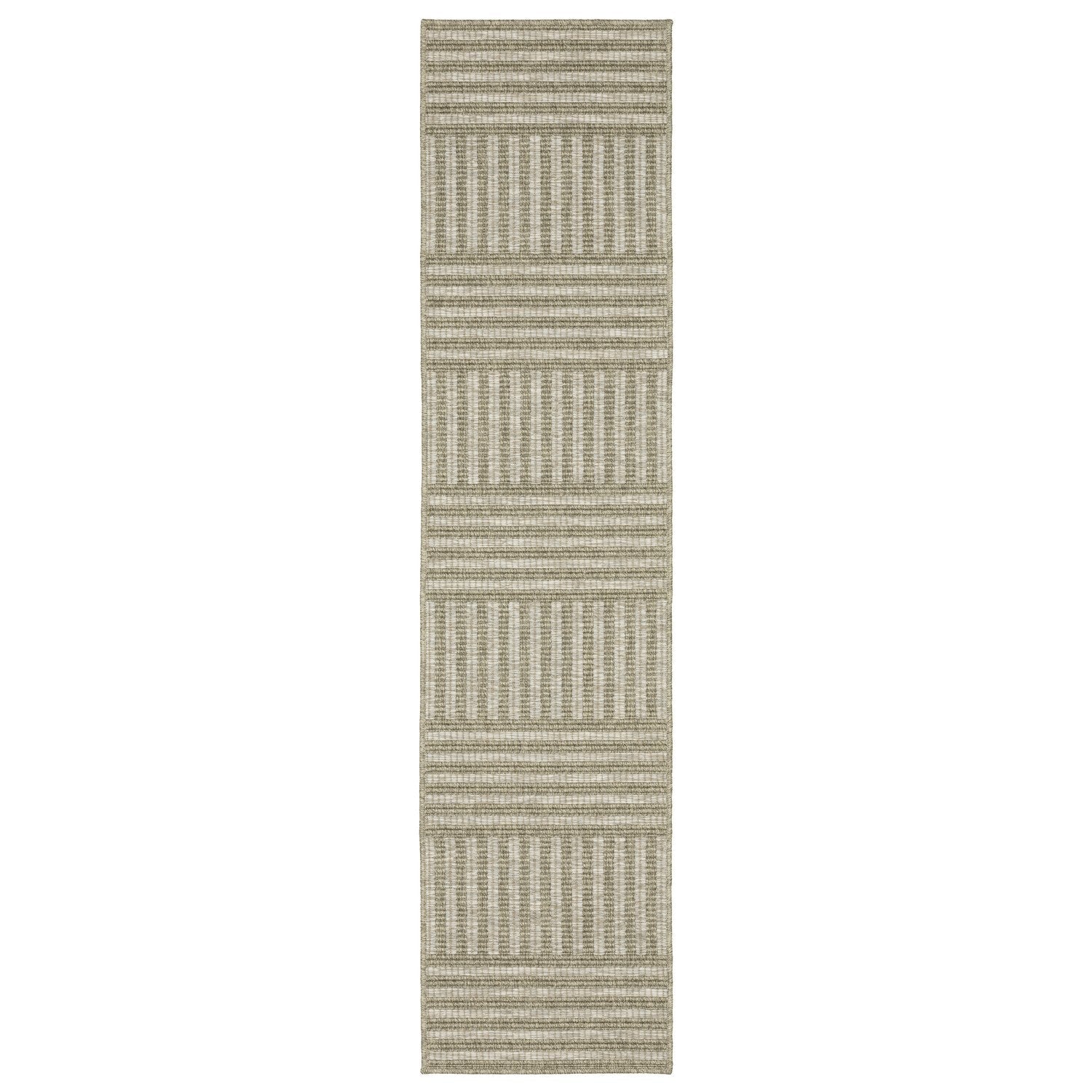 Tortuga Mixed Stripe Tan Wool Look Indoor Outdoor Rug - Tortuga TR02A #_shape=Runner