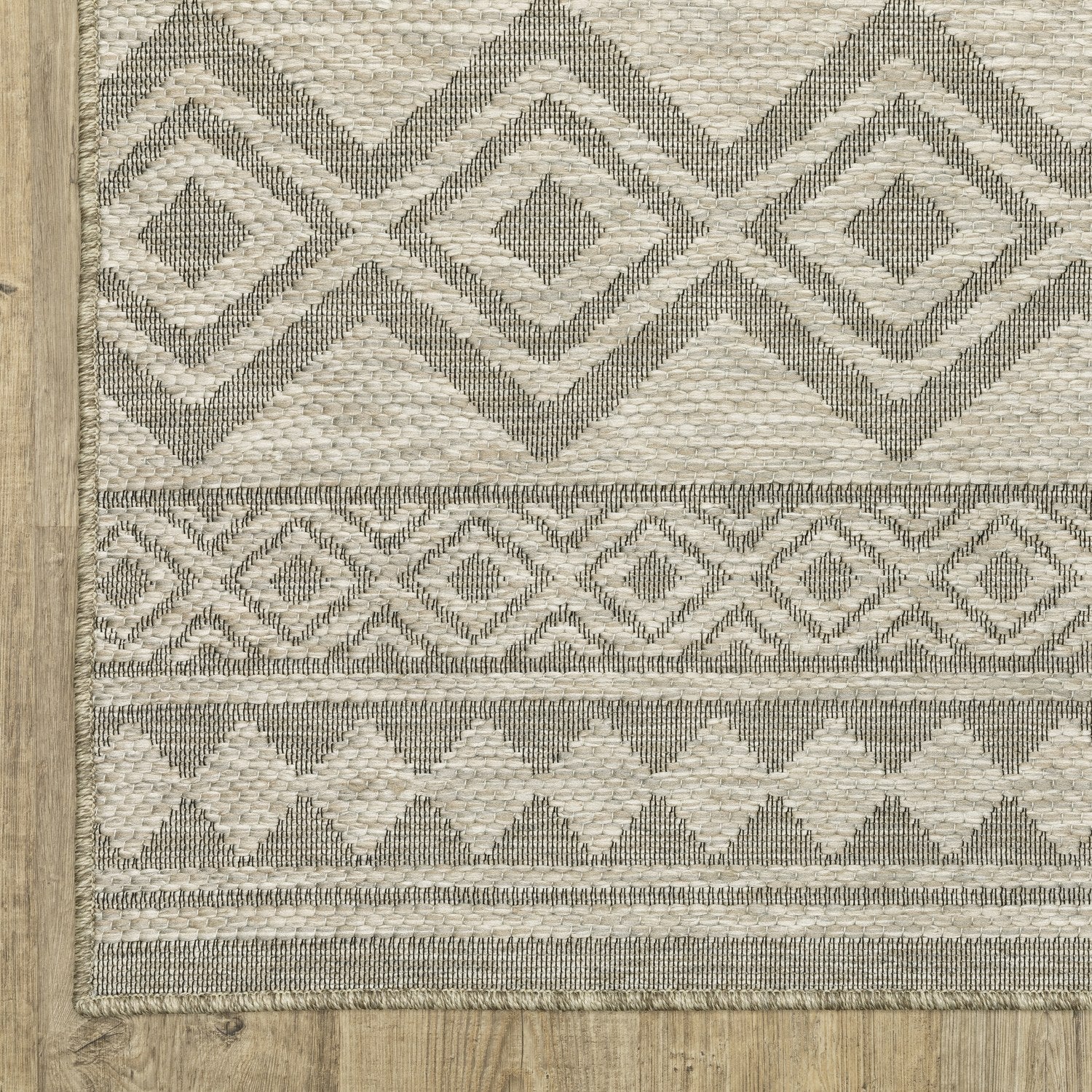 Tortuga Tribal Stripe Tan Wool Look Indoor Outdoor Rug - Tortuga TR03A