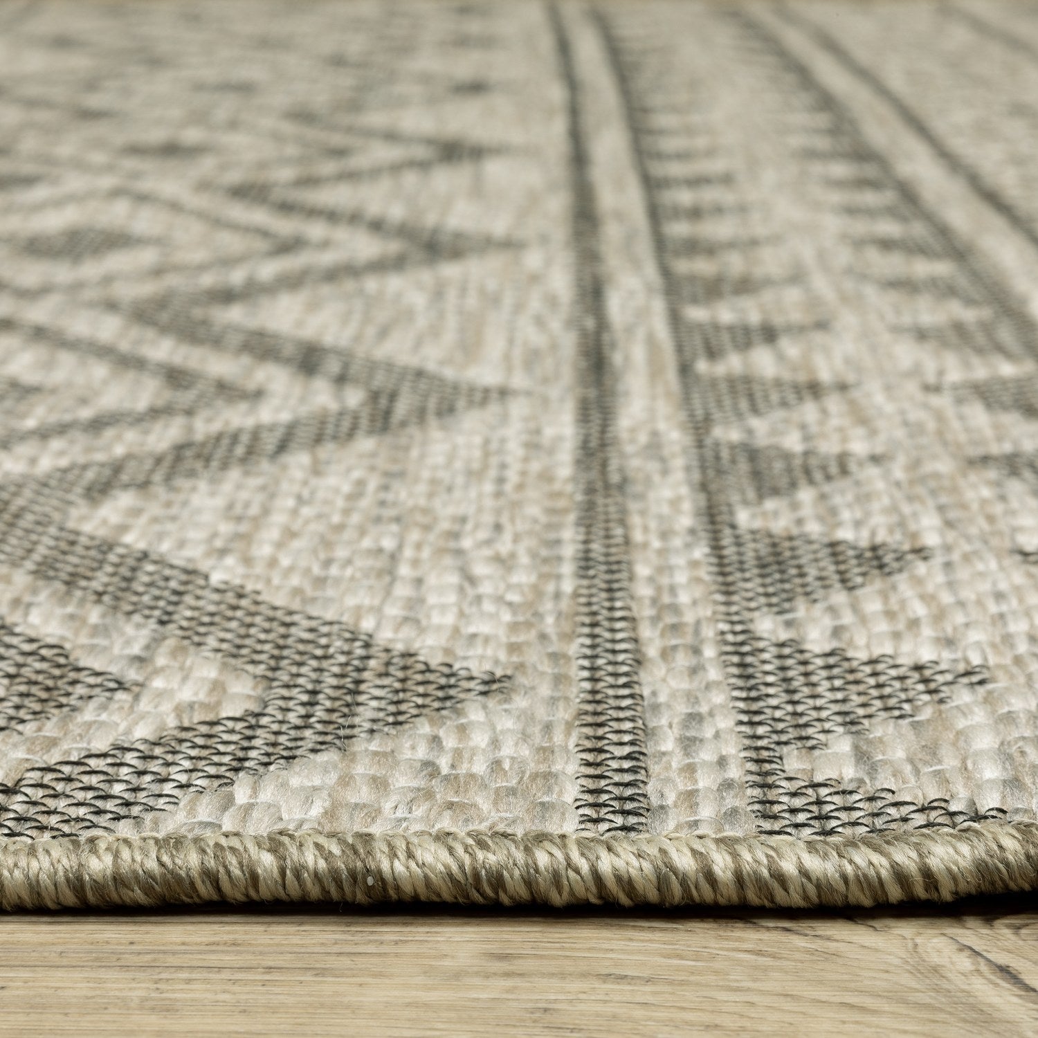 Tortuga Tribal Stripe Tan Wool Look Indoor Outdoor Rug - Tortuga TR03A