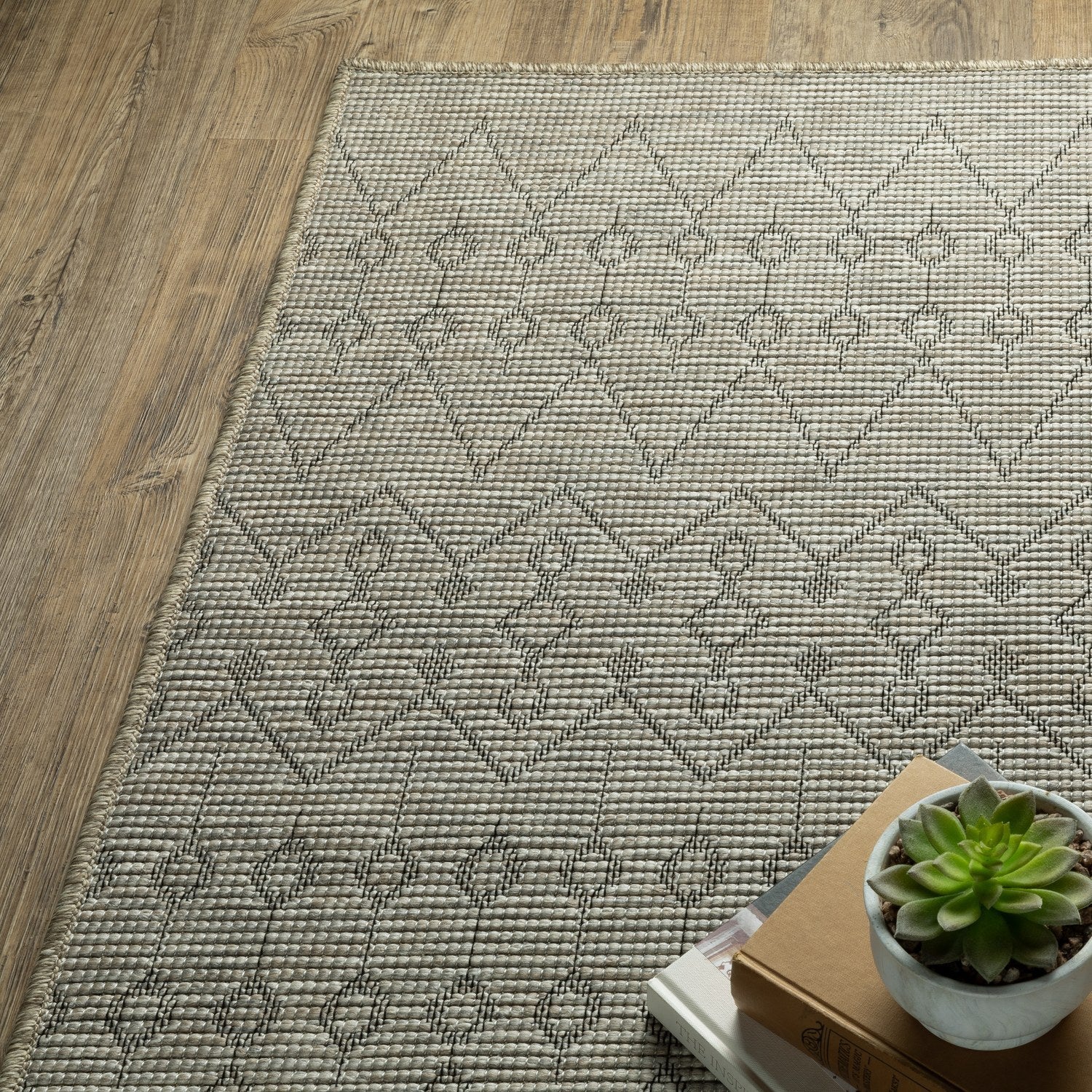 Tortuga Diamond Trellis Tan Wool Look Indoor Outdoor Rug - Tortuga TR04A