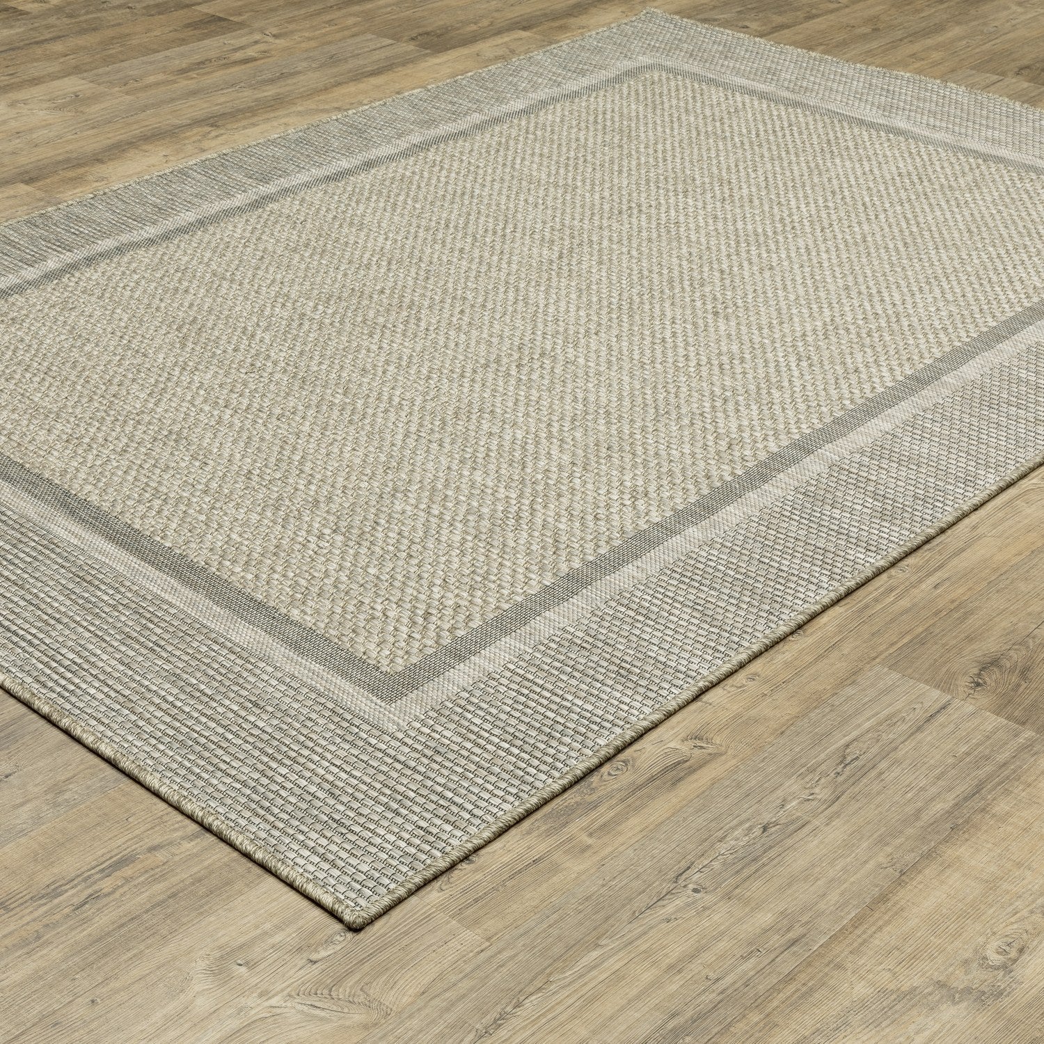 Tortuga Solid Border Beige Wool Look Indoor Outdoor Rug - Tortuga TR06A