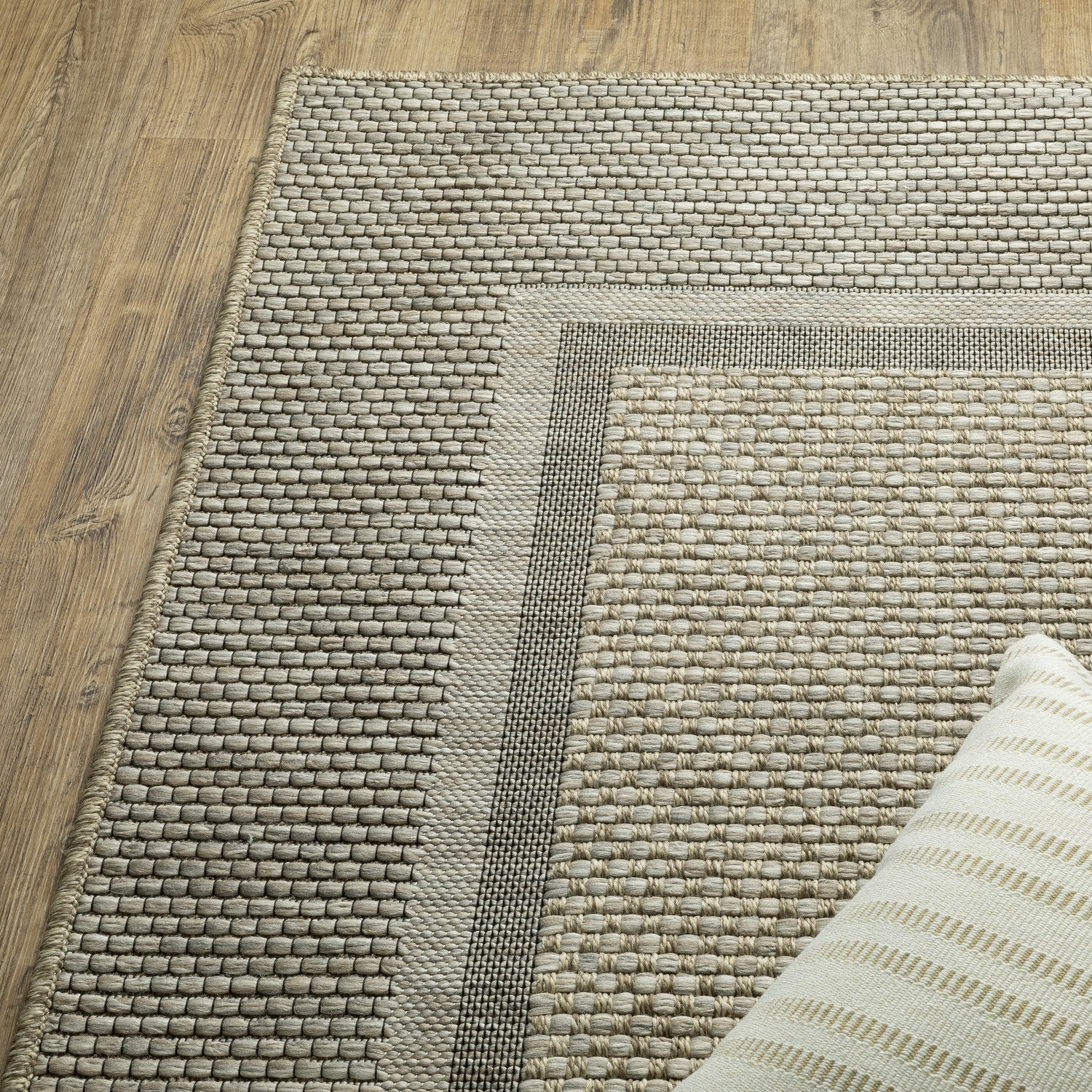 Tortuga Solid Border Beige Wool Look Indoor Outdoor Rug - Tortuga TR06A