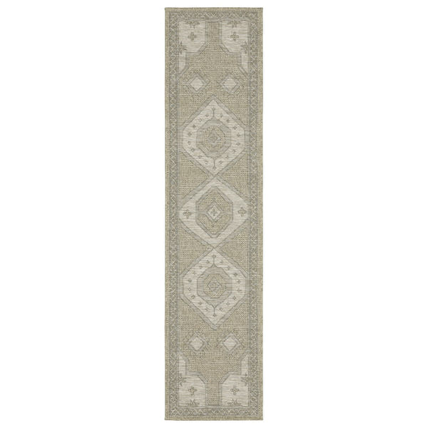 Tortuga Tribal Medallion Beige Wool Look Indoor Outdoor Rug - Tortuga TR08A #_shape=Runner
