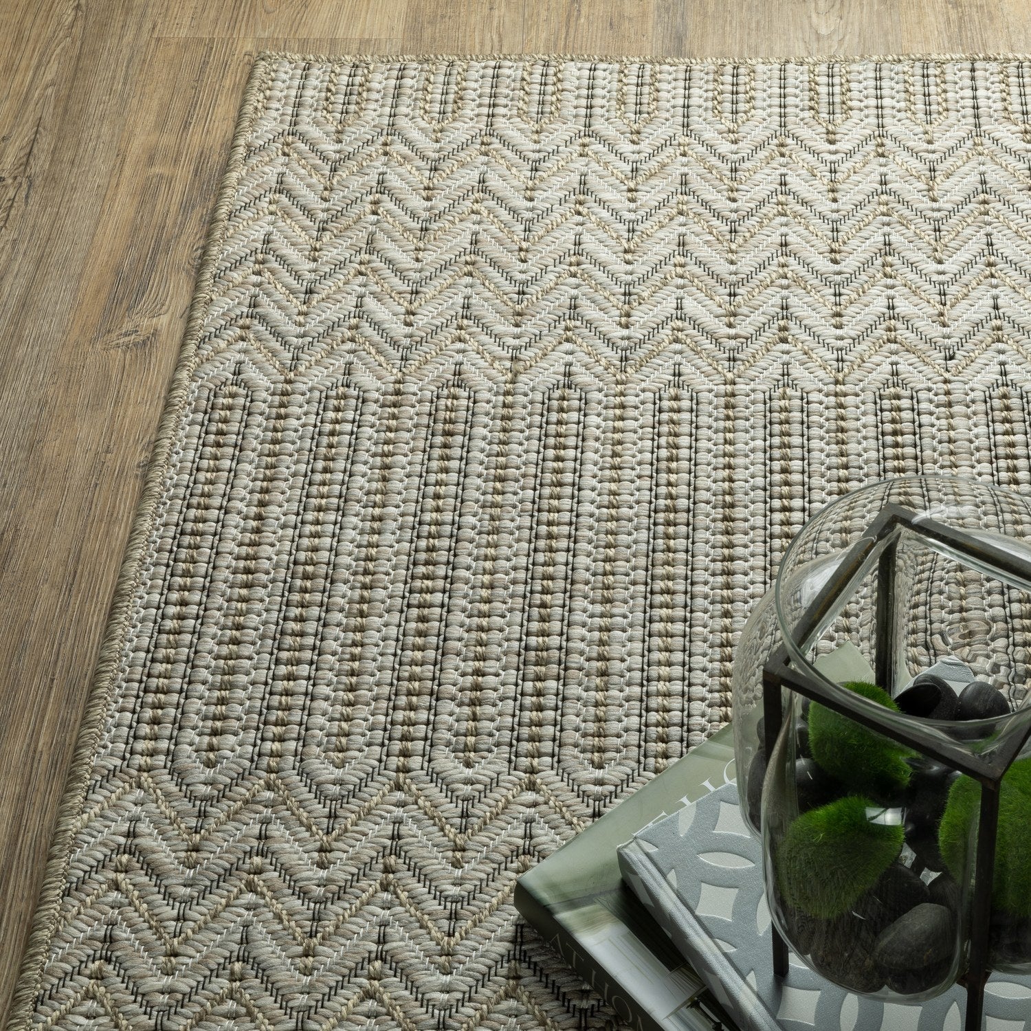 Tortuga Herringbone Beige Wool Look Indoor Outdoor Rug - Tortuga TR09A