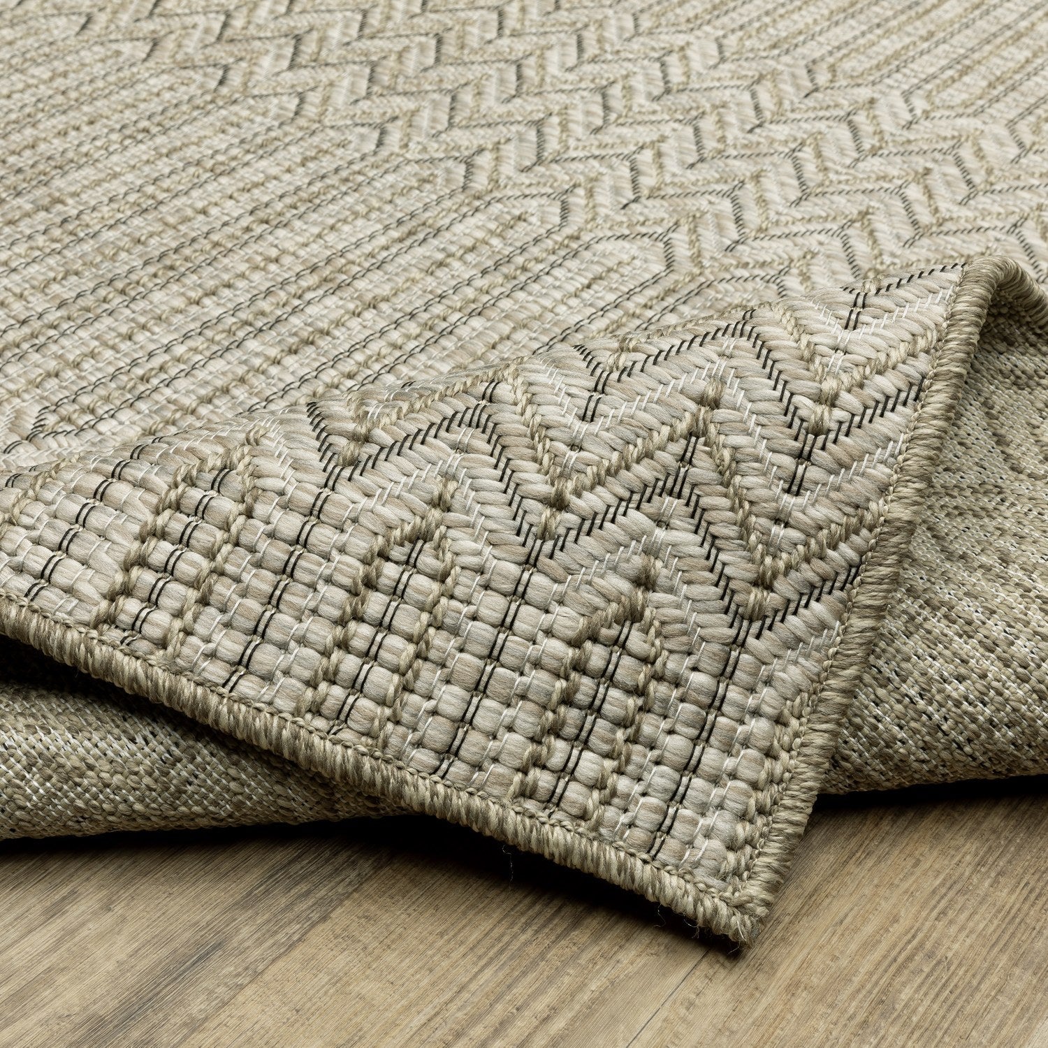 Tortuga Herringbone Beige Wool Look Indoor Outdoor Rug - Tortuga TR09A