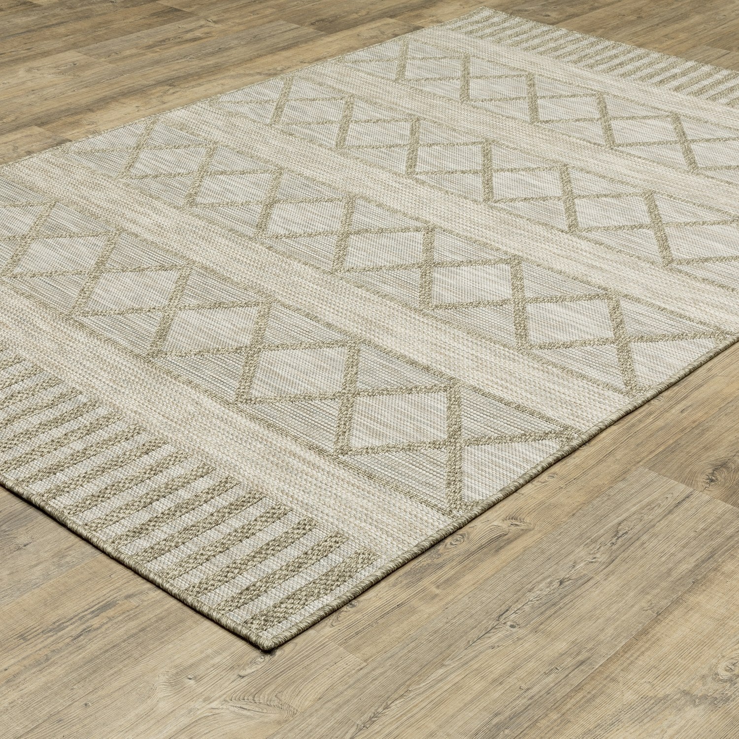 Tortuga Diamond Stripe Tan Wool Look Indoor Outdoor Rug - Tortuga TR11A