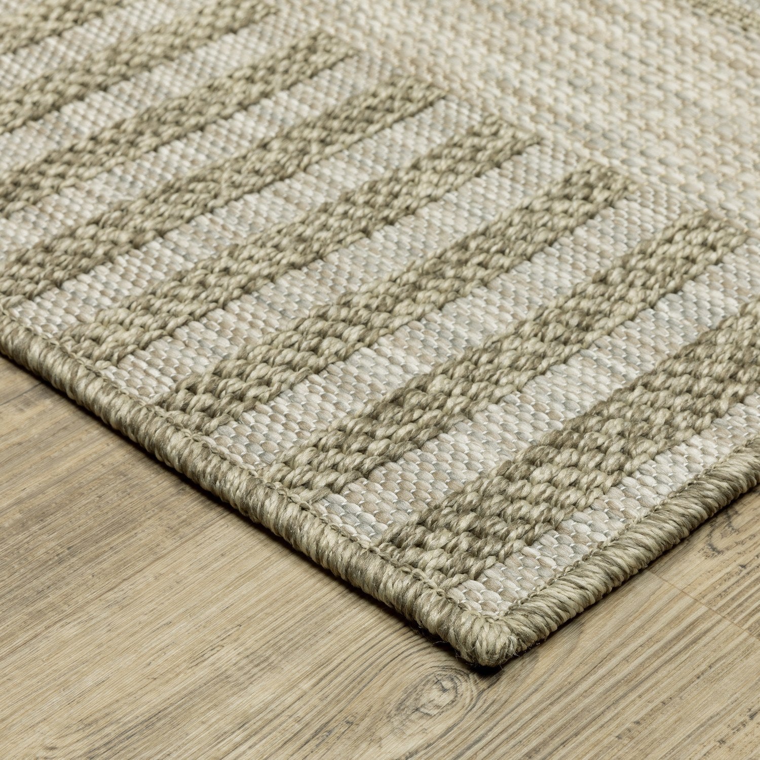 Tortuga Diamond Stripe Tan Wool Look Indoor Outdoor Rug - Tortuga TR11A