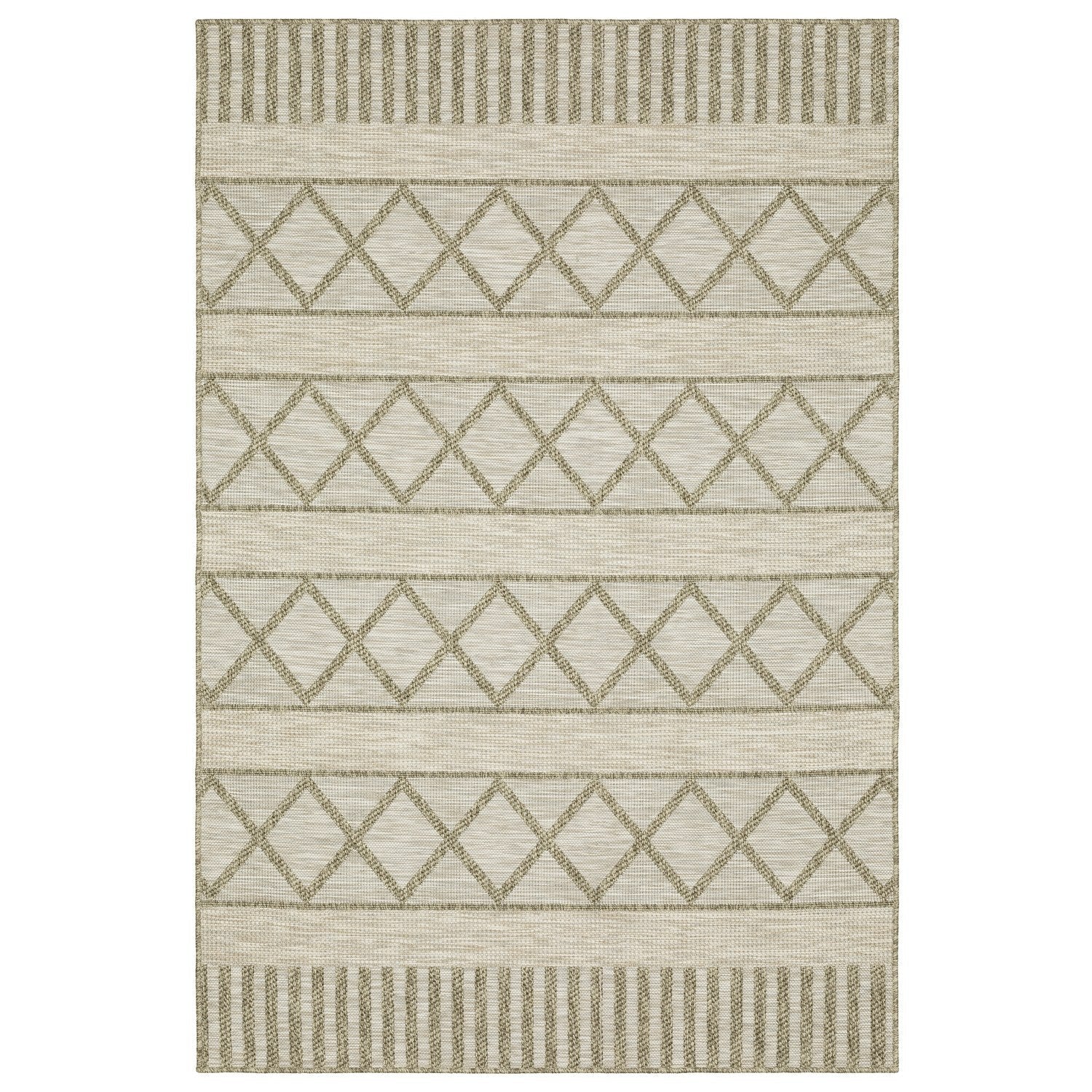 Tortuga Diamond Stripe Tan Wool Look Indoor Outdoor Rug - Tortuga TR11A #_shape=Rectangle