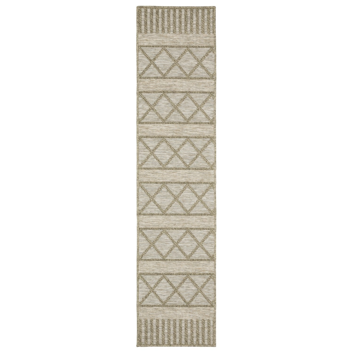Tortuga Diamond Stripe Tan Wool Look Indoor Outdoor Rug - Tortuga TR11A #_shape=Runner