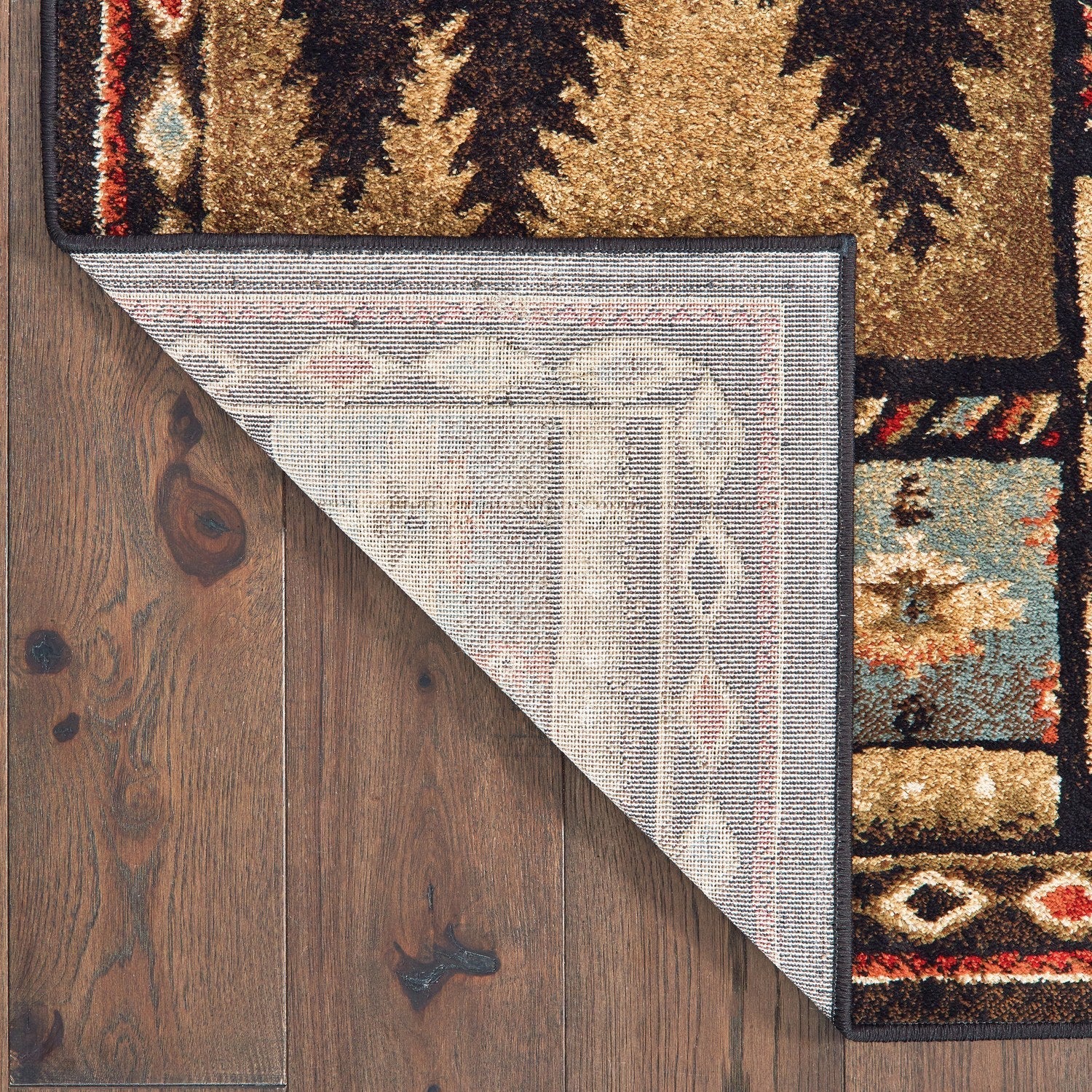 Woodlands Wildlife Patchwork Black Multi Cabin Lodge Rug - Woodlands 1041C