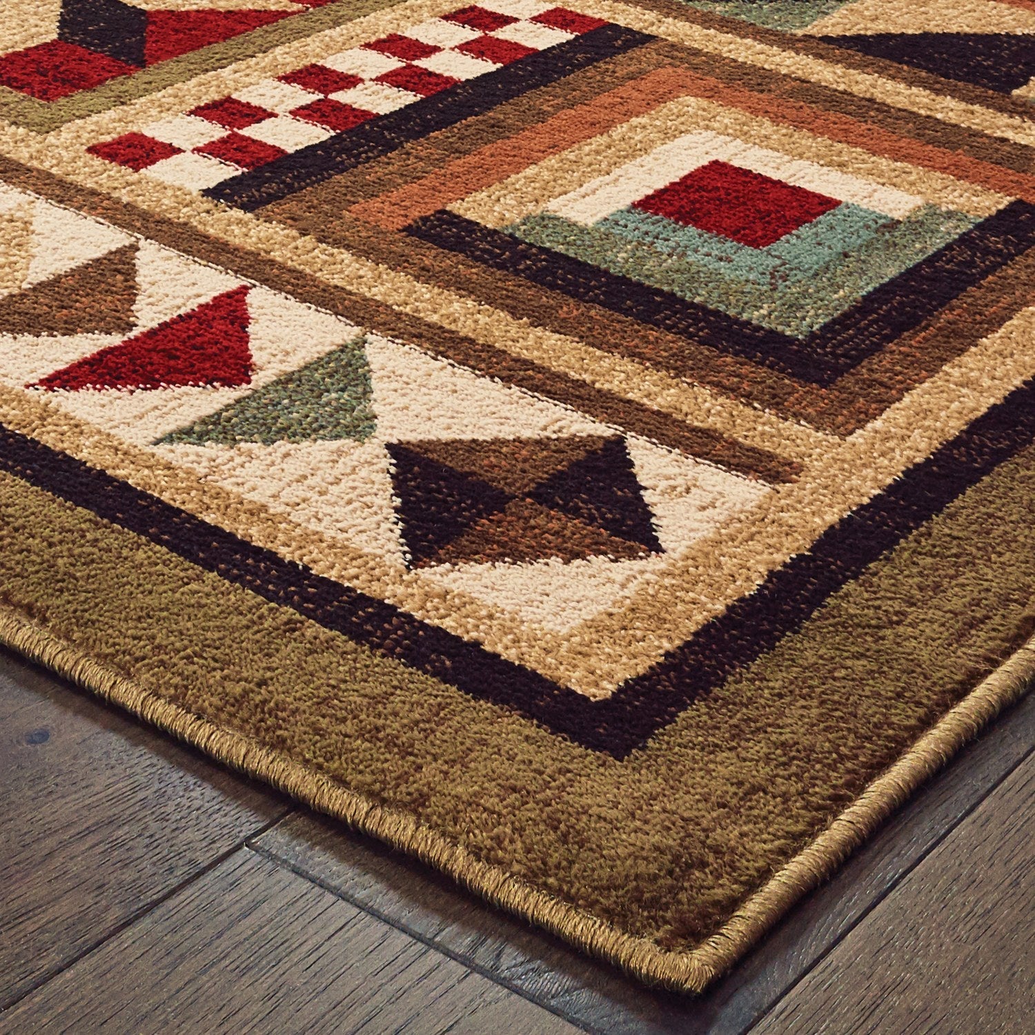 Woodlands Cabin Quilt Brown Multi Cabin Lodge Rug - Woodlands 9596A