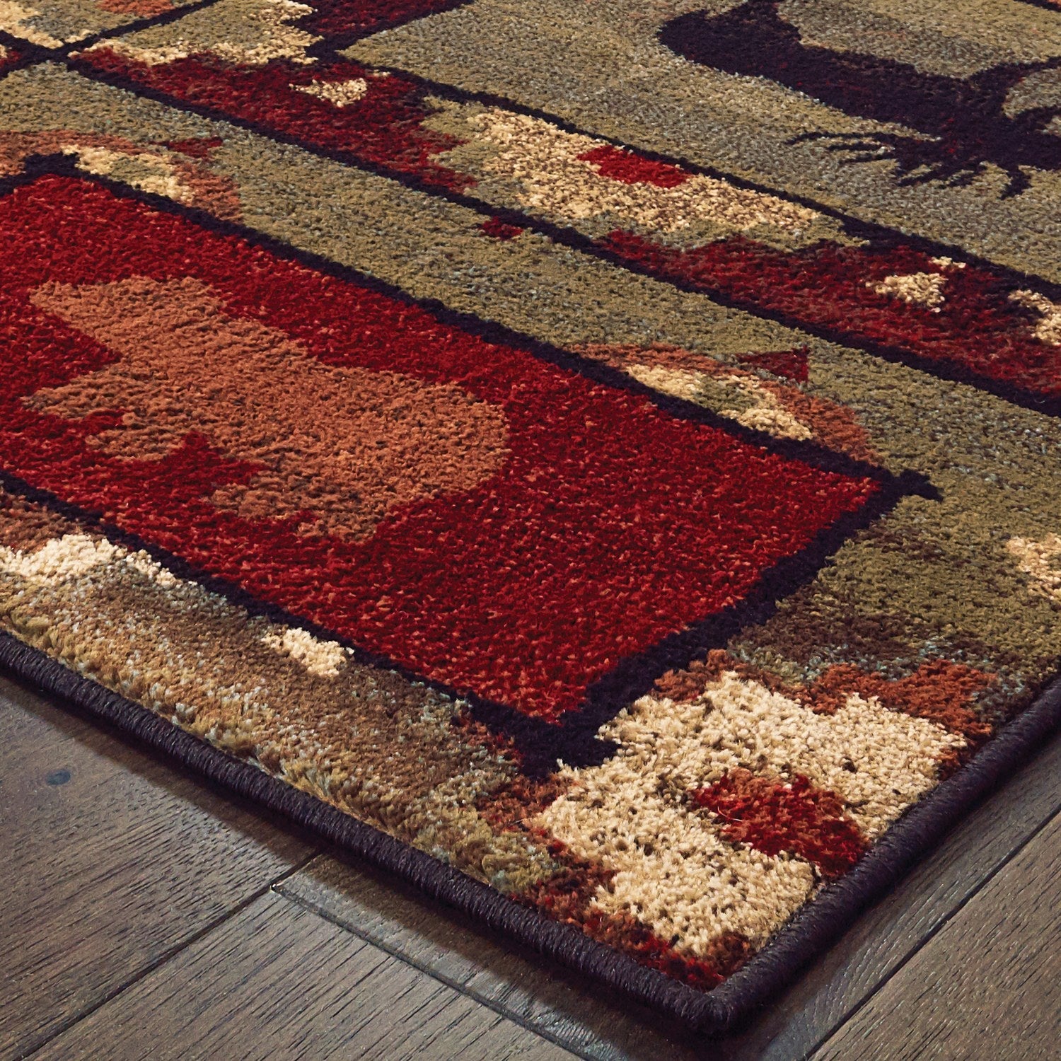 Woodlands Wilderness Panel Brown Rust Cabin Lodge Rug - Woodlands 9601D
