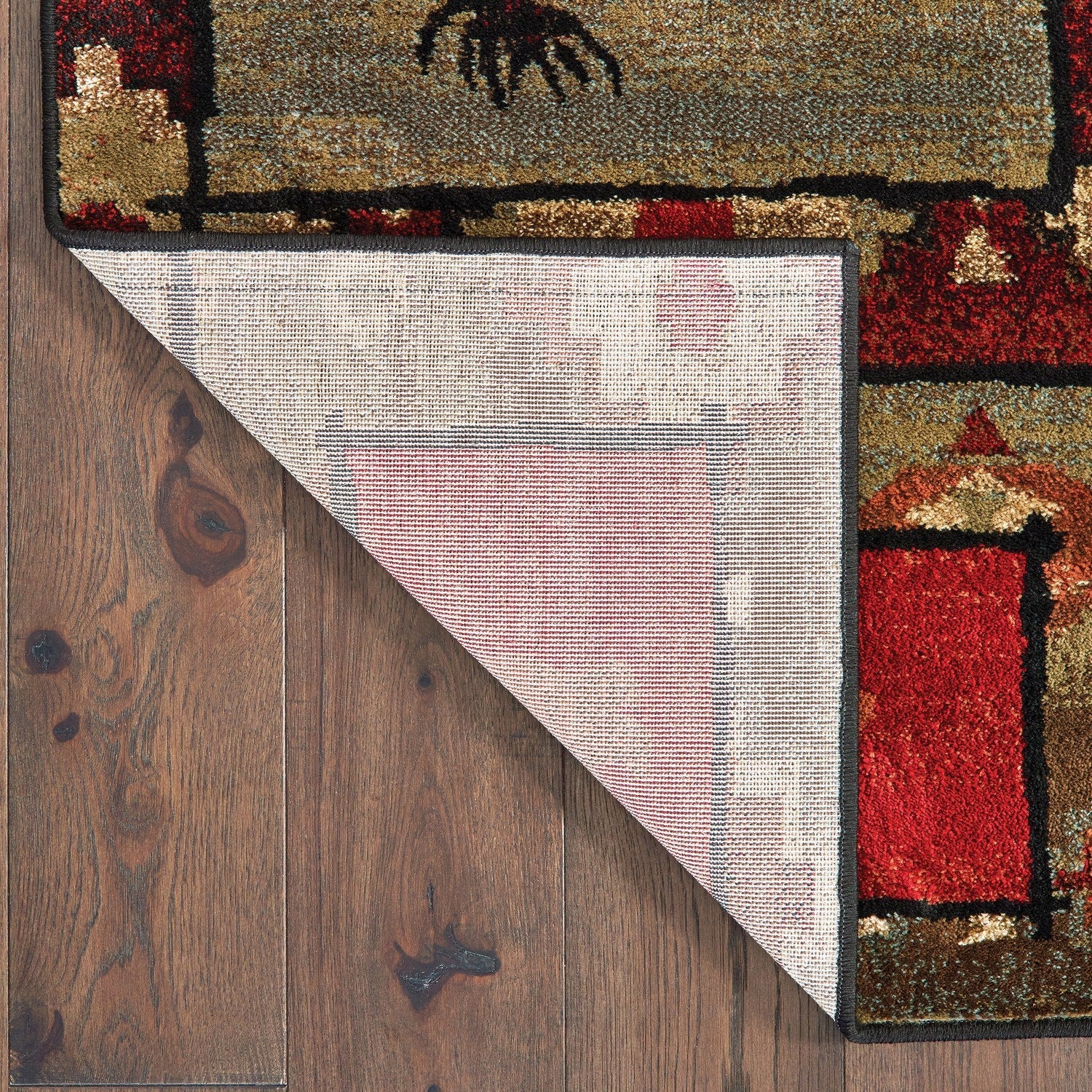 Woodlands Wilderness Panel Brown Rust Cabin Lodge Rug - Woodlands 9601D