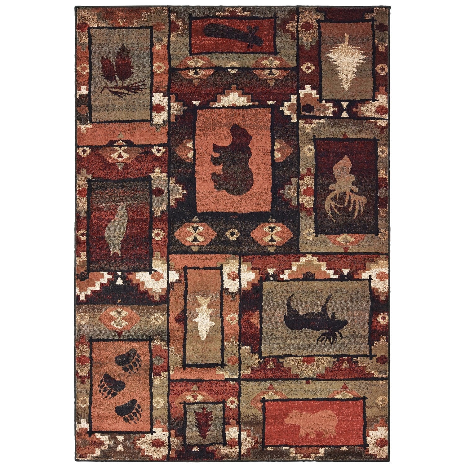 Woodlands Wilderness Panel Brown Rust Cabin Lodge Rug - Woodlands 9601D #_shape=Rectangle